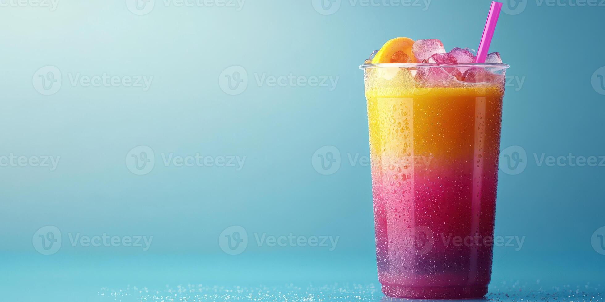 Refreshing layered smoothie with vibrant colors prepared at a cafe during sunny afternoon photo