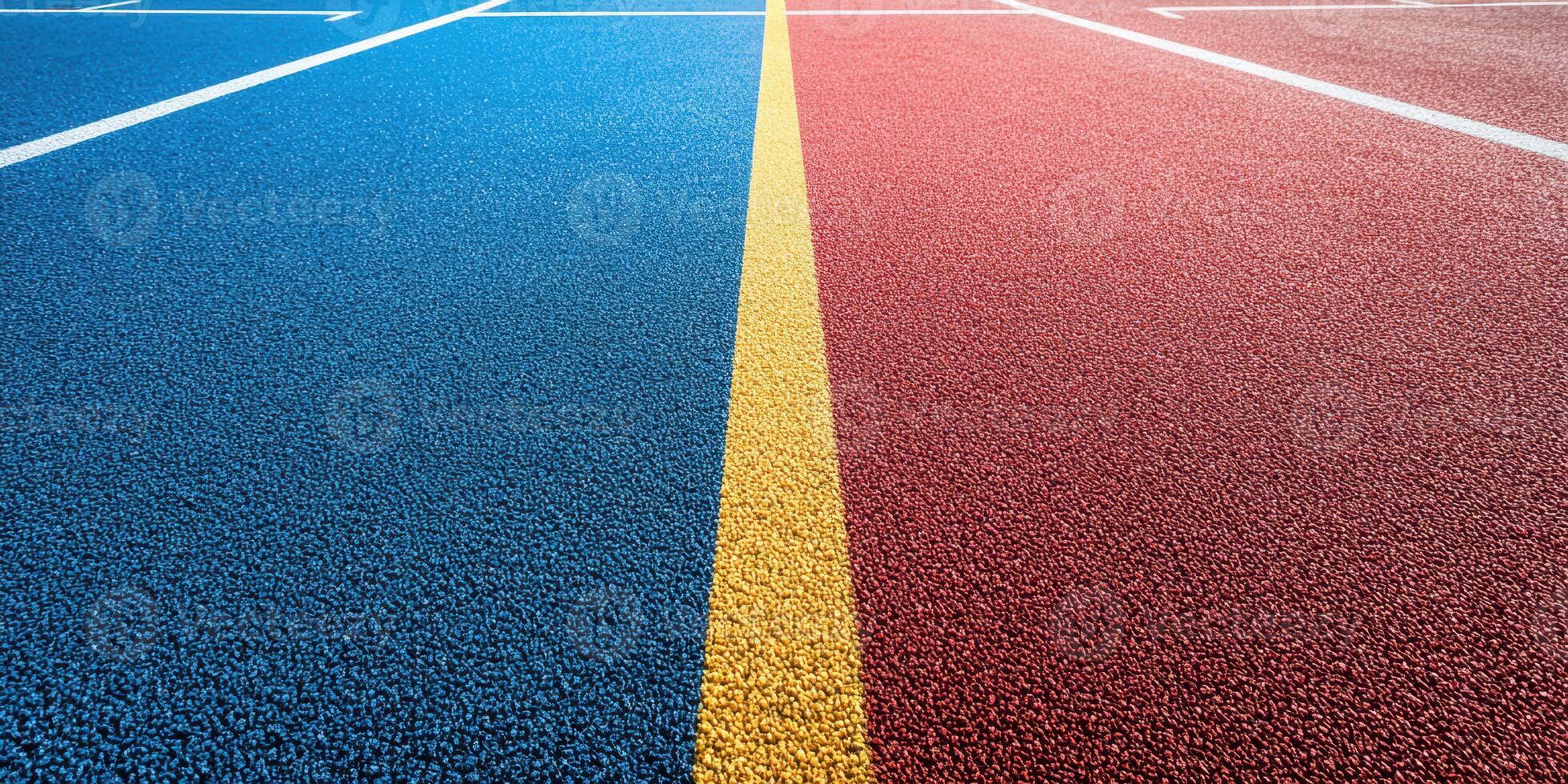 Colorful running track divided by a yellow line during daylight hours showcasing athletic potential photo