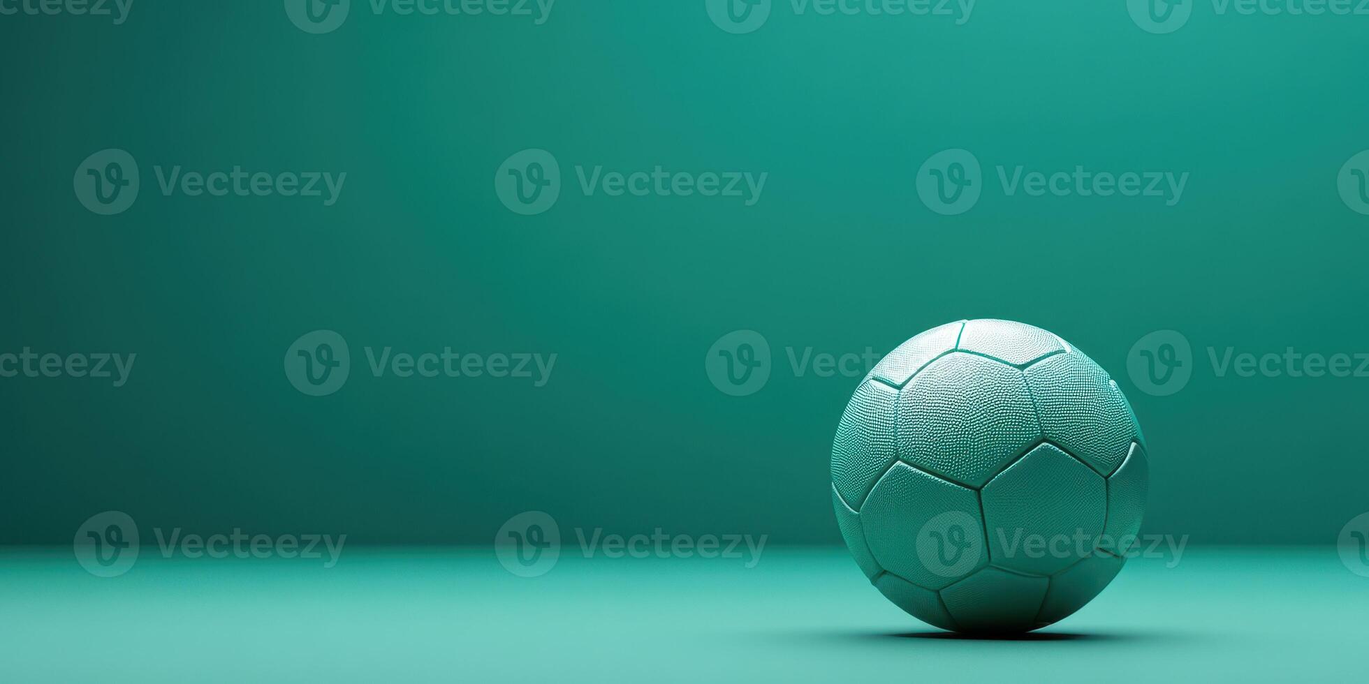 Green soccer ball placed on a smooth surface in a minimalistic setting for creative sports-themed design options photo