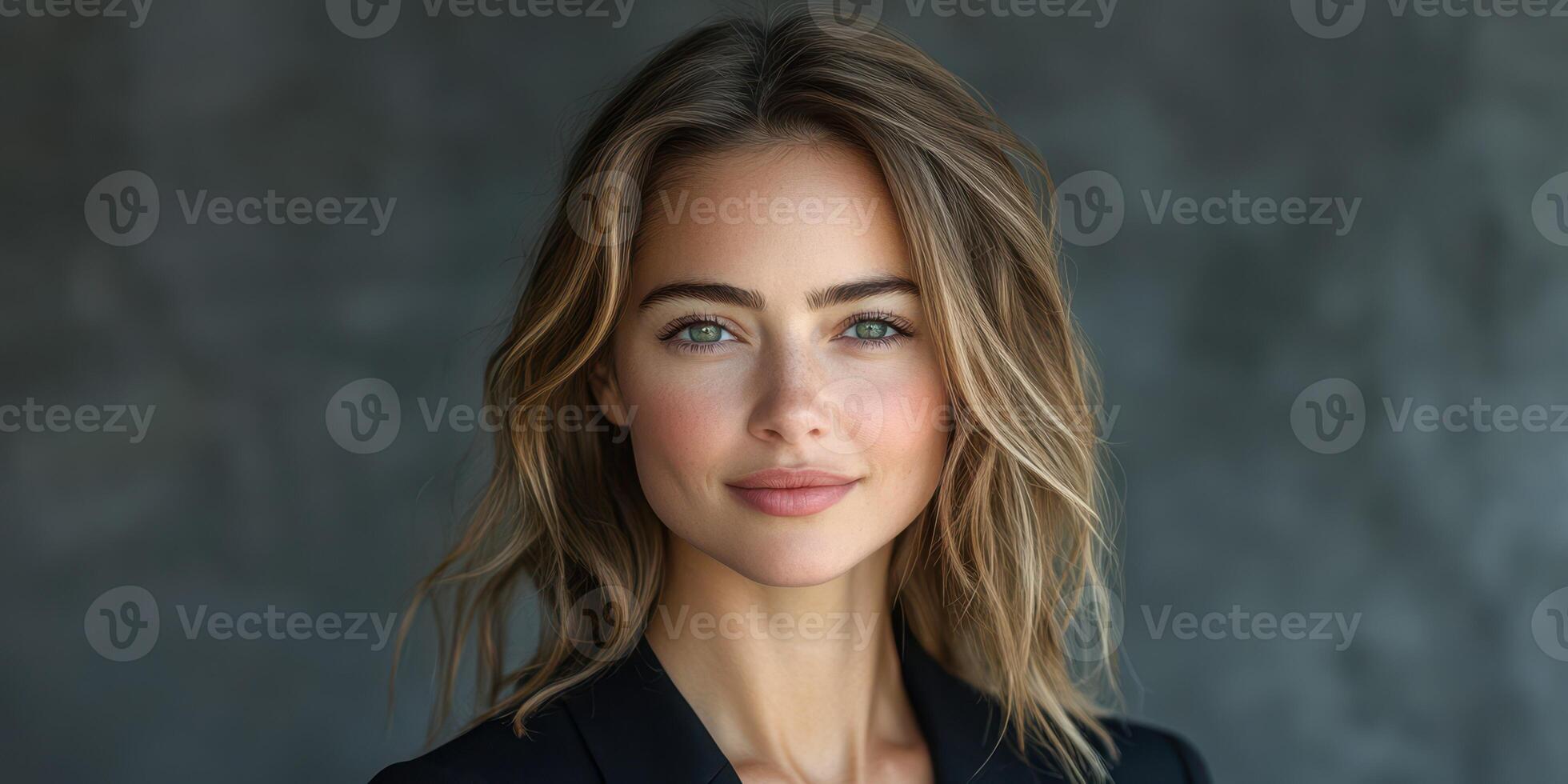 Woman with natural beauty poses against a textured background in a professional attire photo