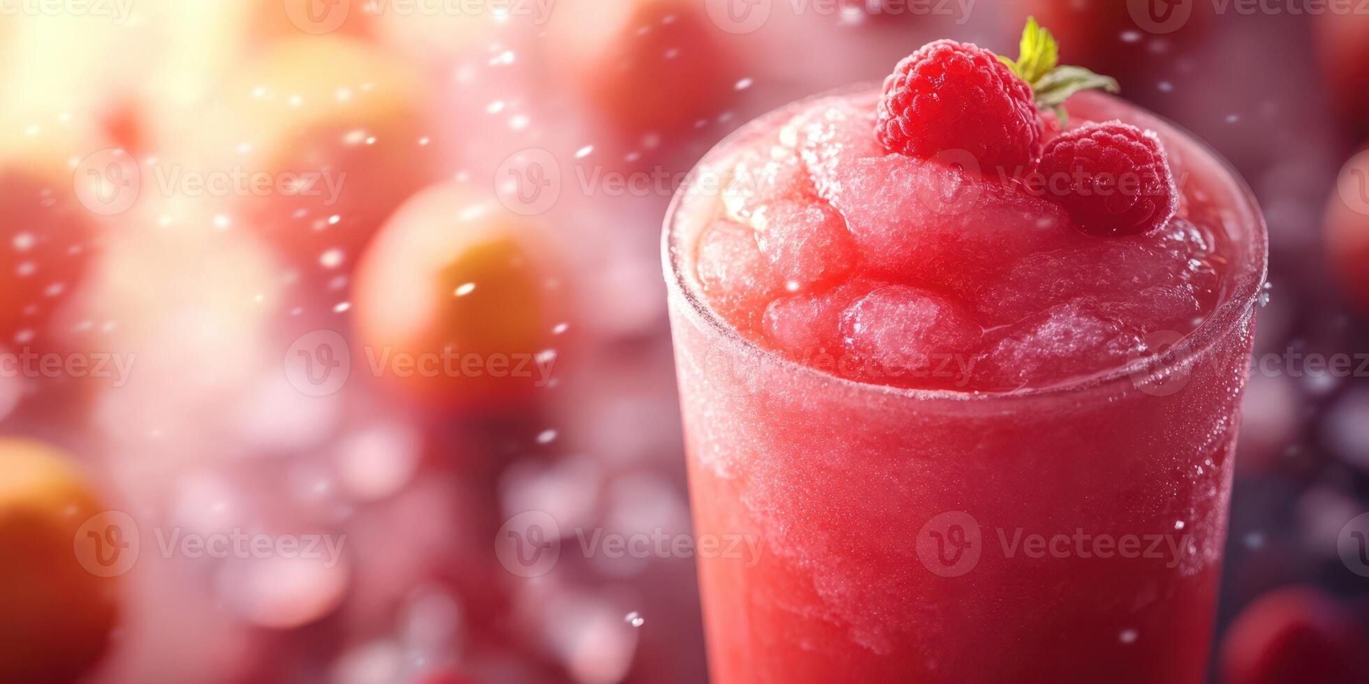 Refreshing berry slush served in a tall glass garnished with fresh raspberries and mint during summer photo