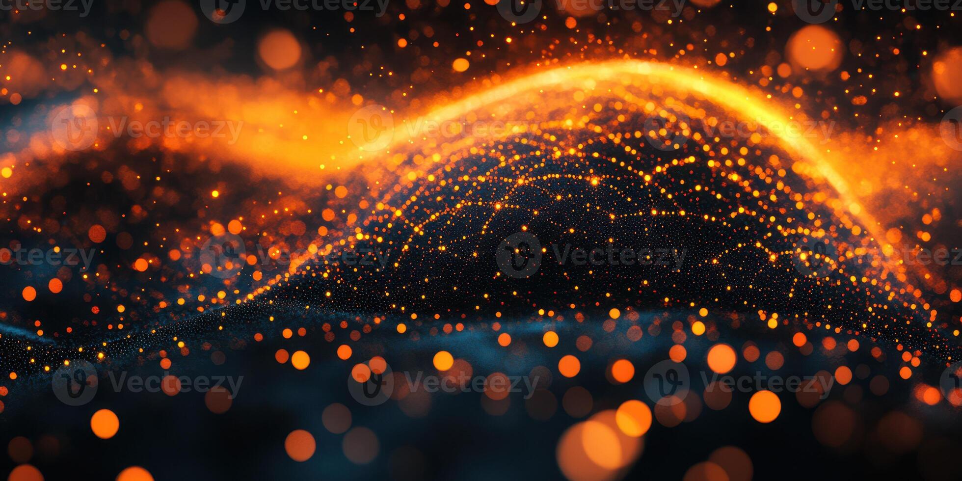 Glowing particles create a mesmerizing display of light and texture across a dark landscape at night photo