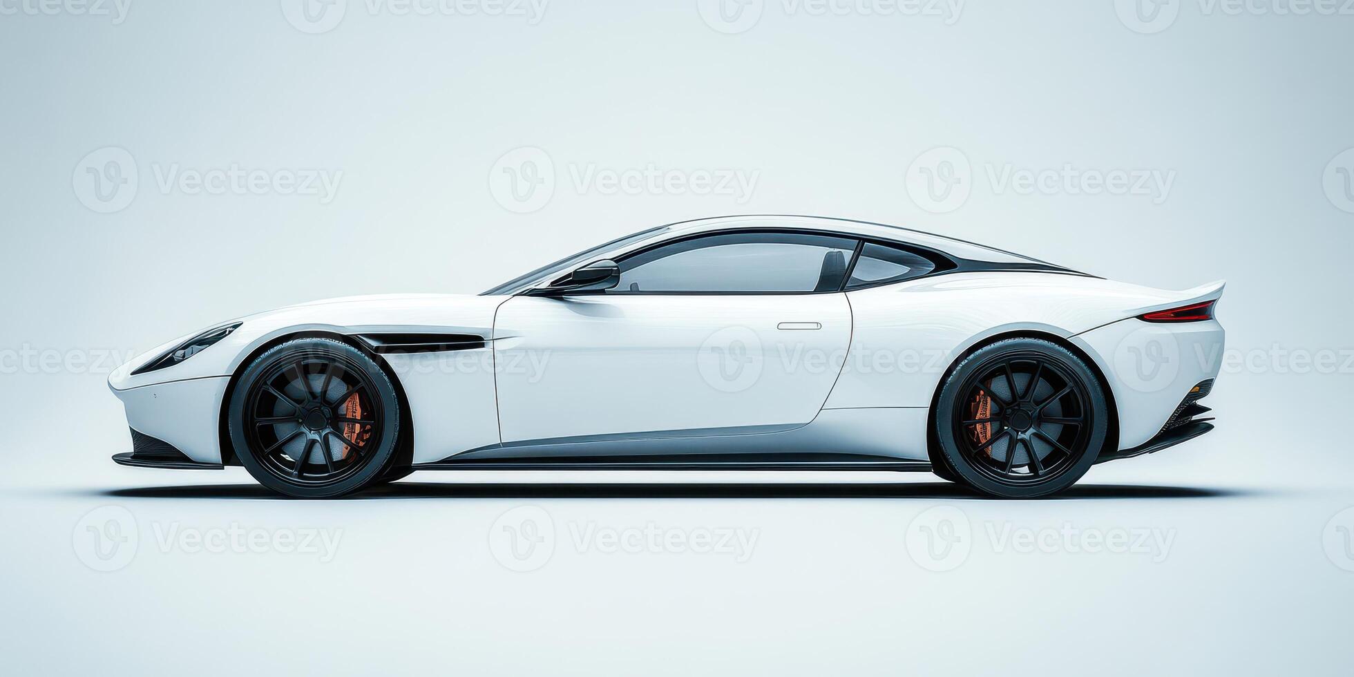 Sleek white sports car showcasing modern design and performance with black alloy wheels on a minimalistic background photo