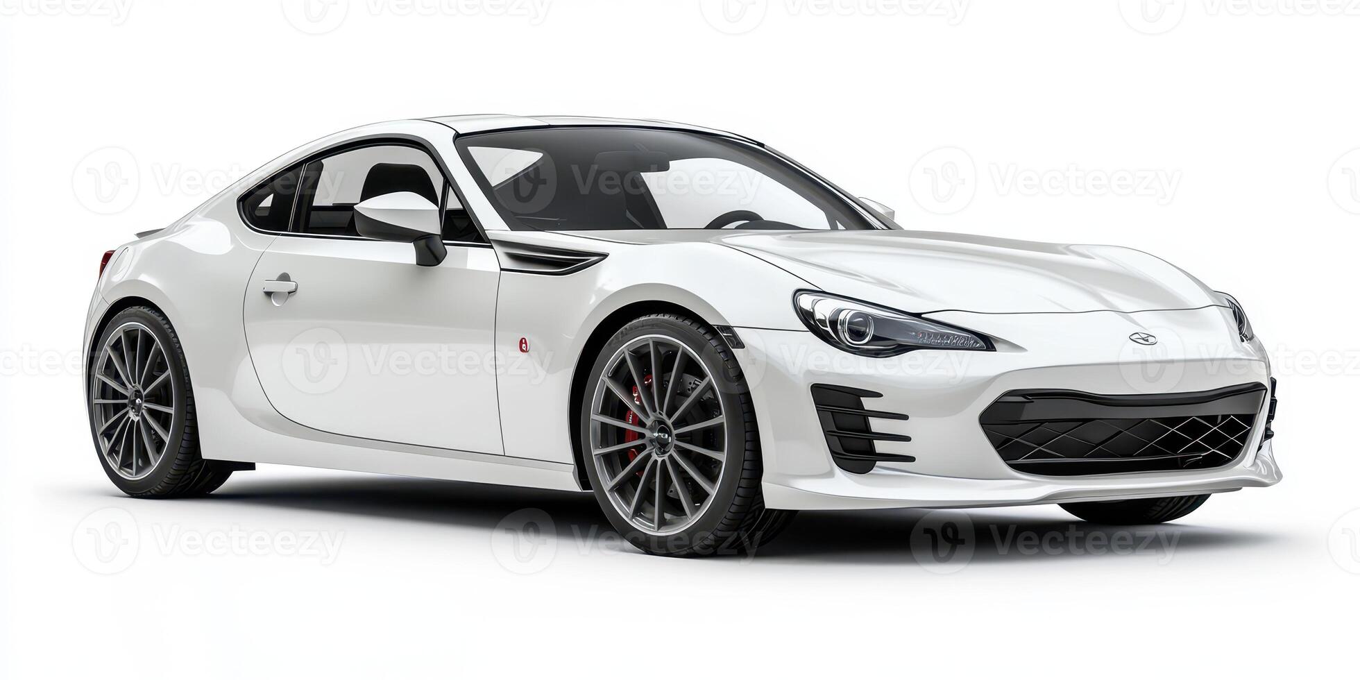 Sleek white sports coupe parked on a white backdrop highlighting its modern design and performance features photo