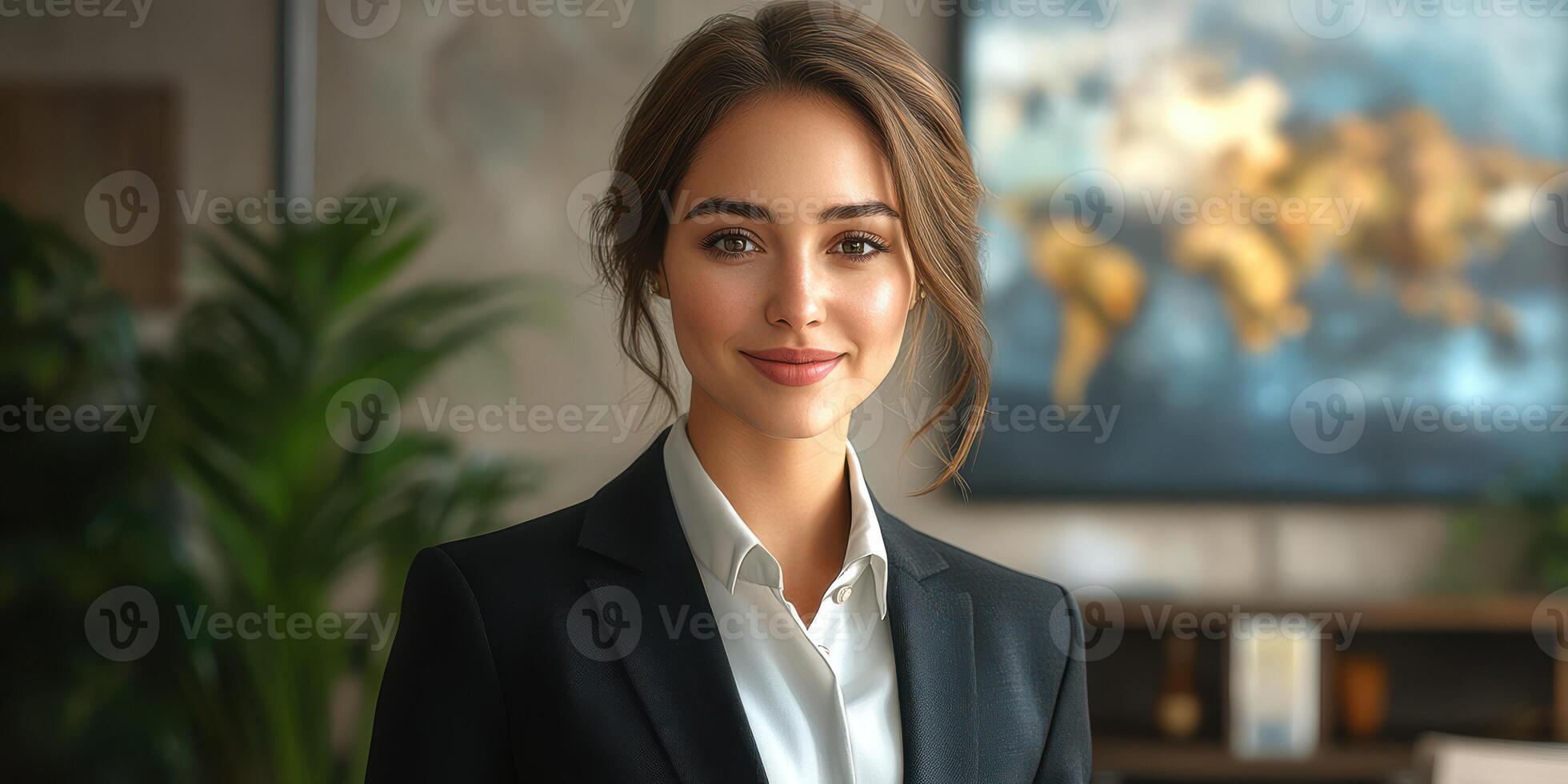 Confident business woman in an office setting presenting a professional image during a meeting photo
