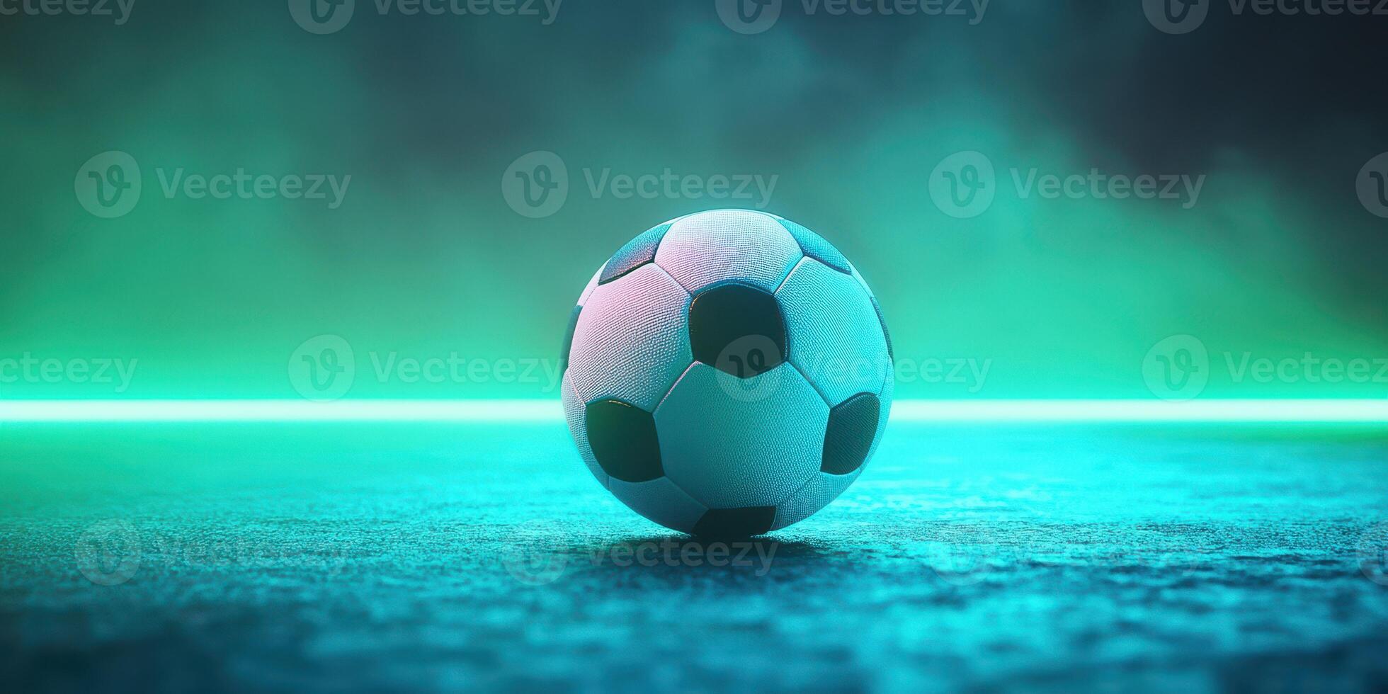 Soccer ball on a glowing surface with atmospheric lighting in a sports setting at night photo