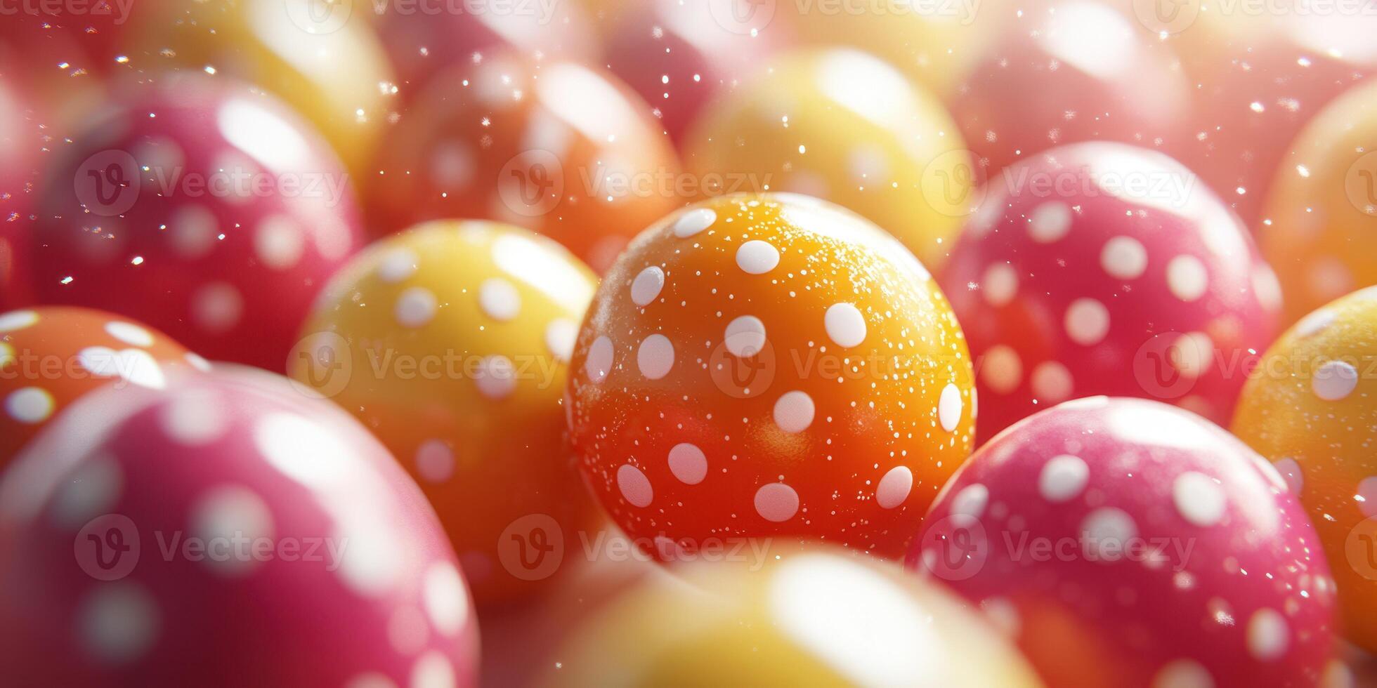 Colorful polka dot balls in a vibrant setting create a playful atmosphere among bright hues and sparkling light photo