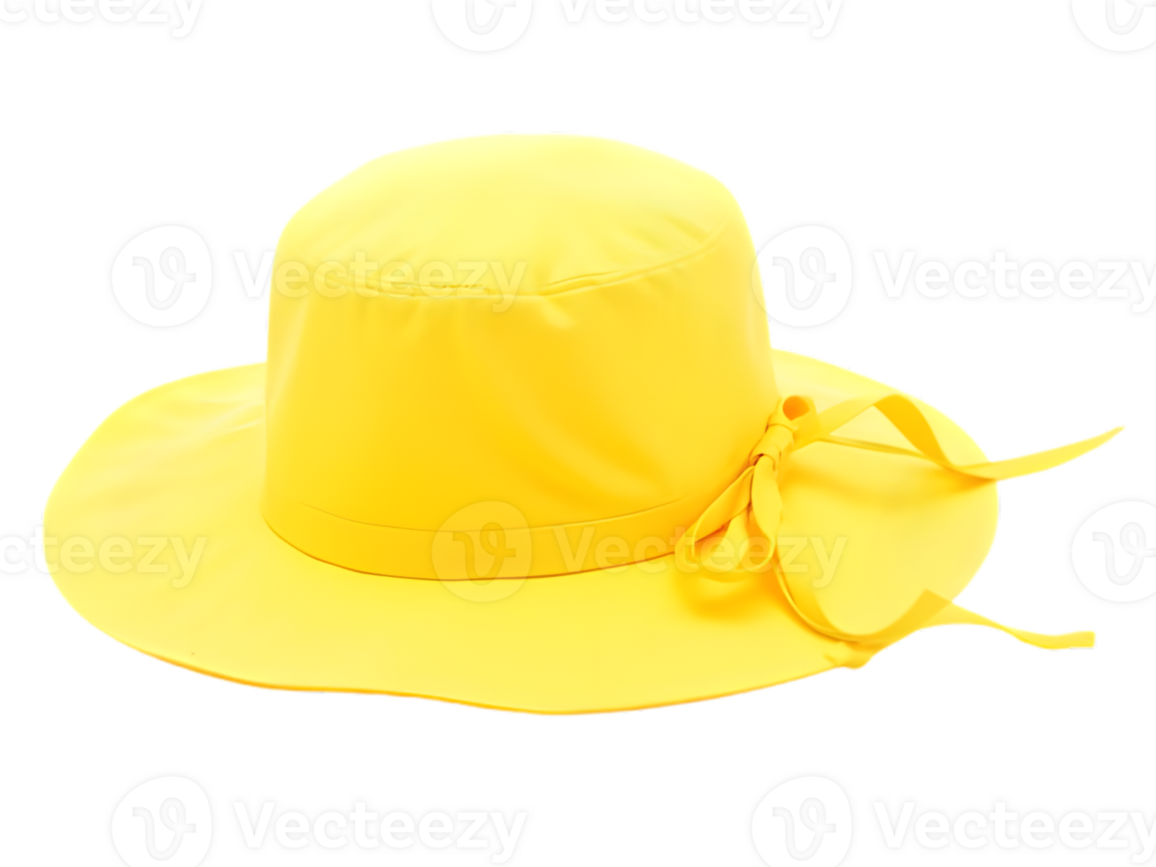 Stylish Yellow Summer Hat with Ribbon Detail on Transparent Background png