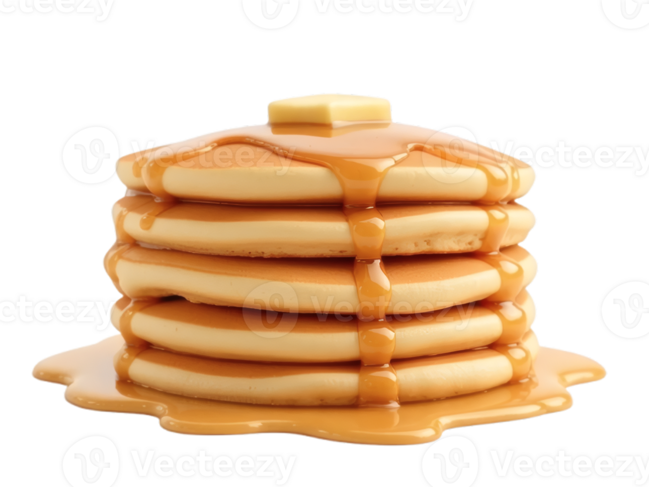 Realistic Golden Pancakes with Syrup Drizzle on Transparent Background png