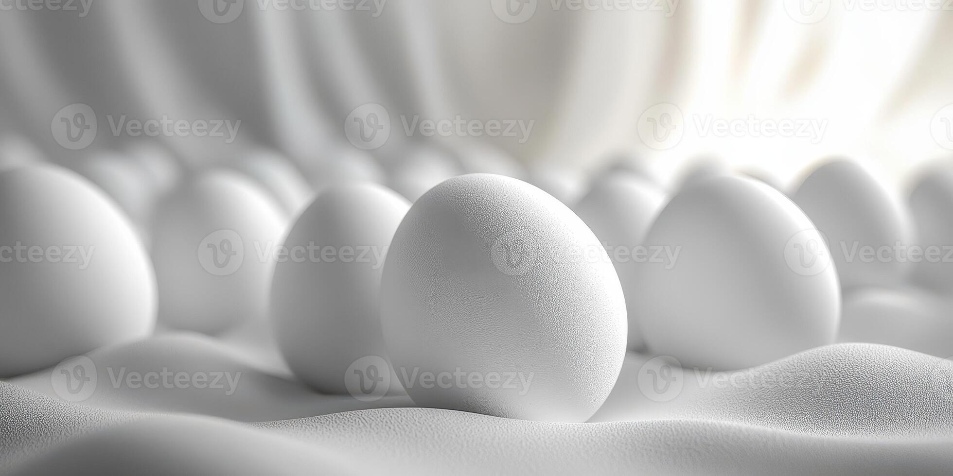 Elegant arrangement of white eggs resting on soft, textured surface in serene setting photo