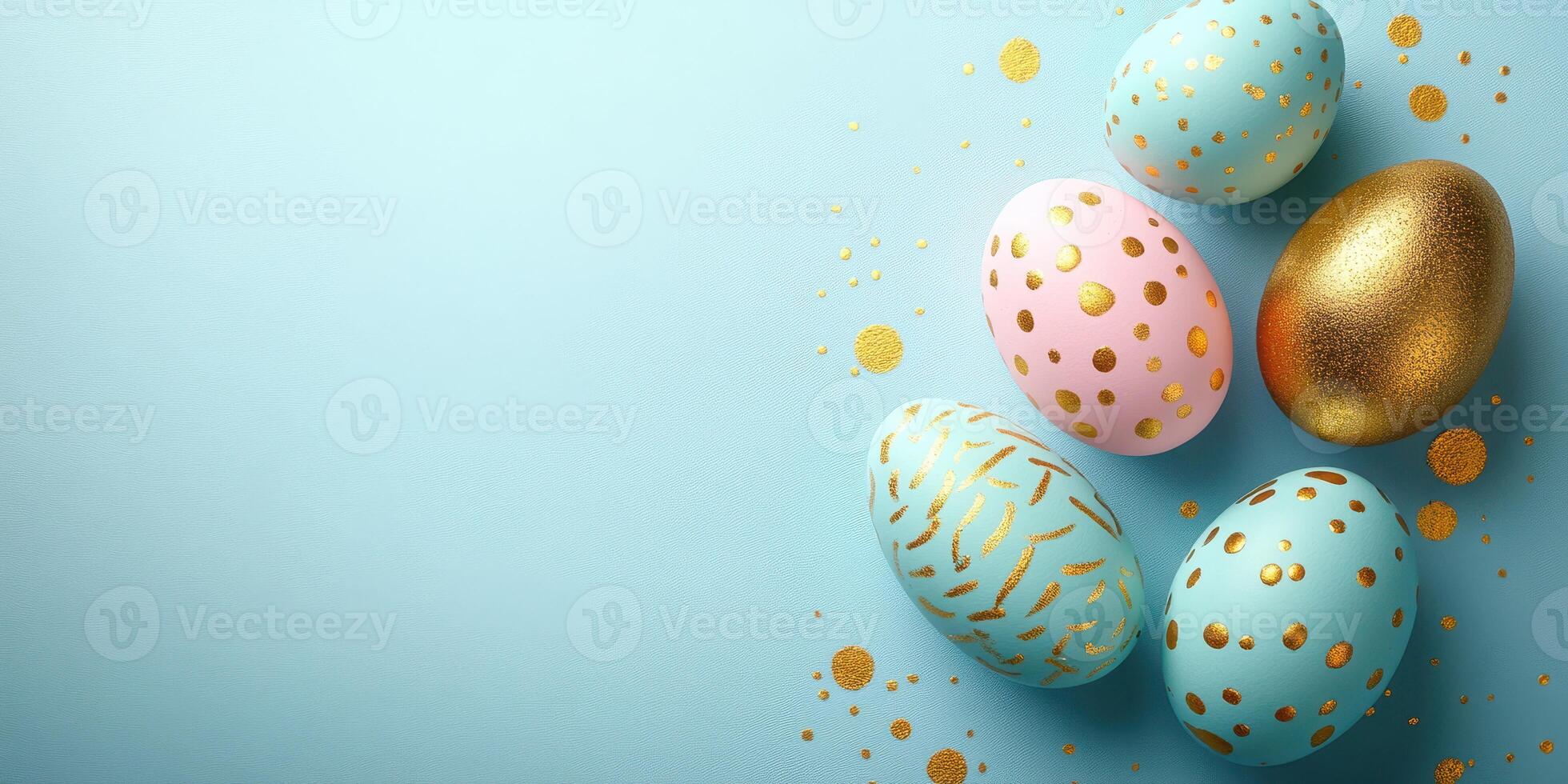 Colorful decorated eggs arranged on a pastel backdrop for an Easter celebration in spring photo