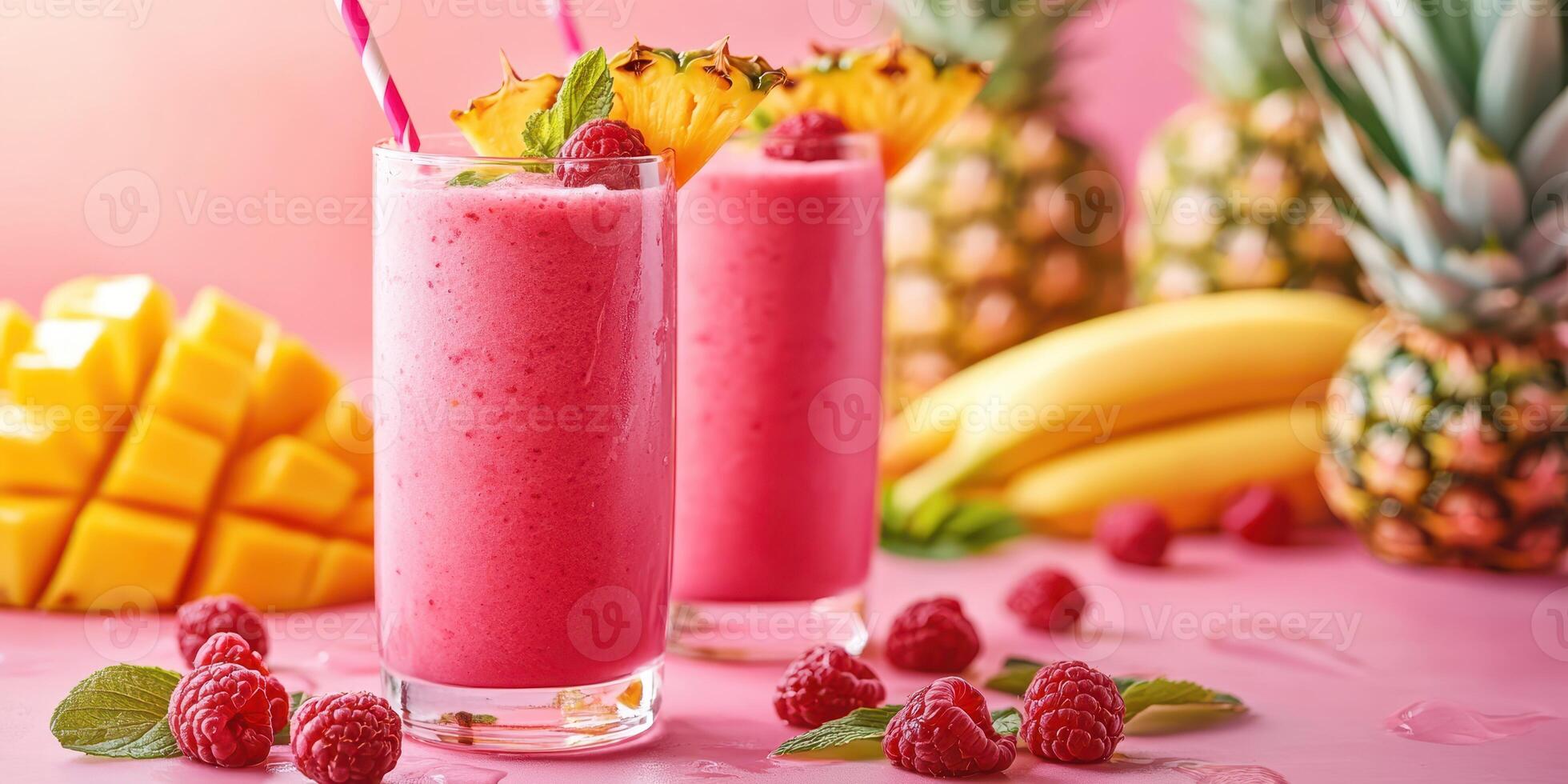 Refreshing tropical smoothie with fresh fruits and vibrant colors in a sunny setting photo