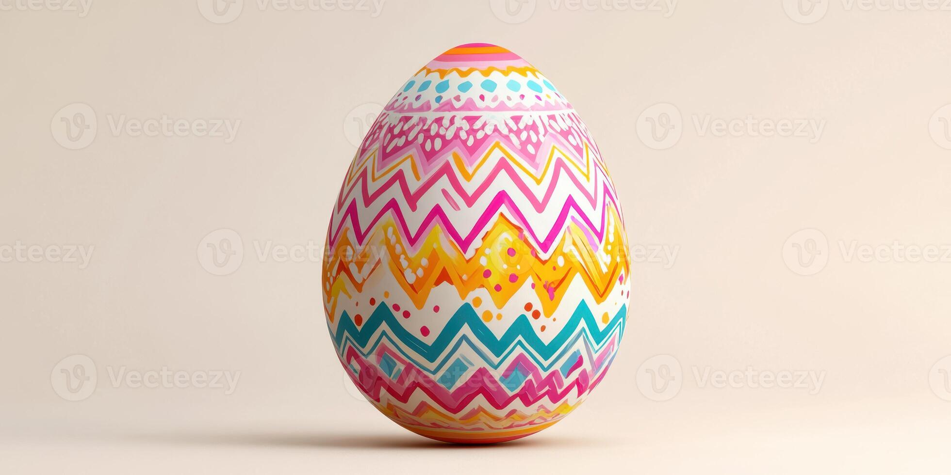 Colorful decorated egg with vibrant patterns displayed on a neutral background for artistic celebration photo