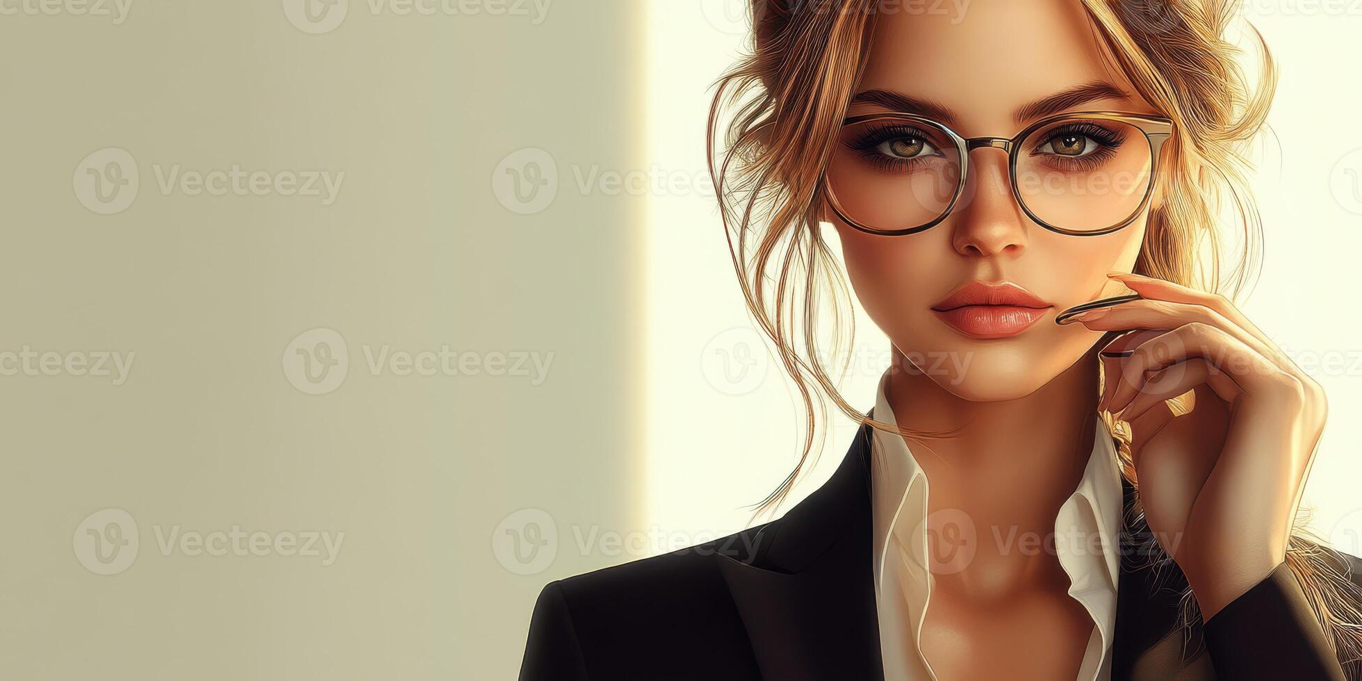 Elegant business professional showcasing confidence in a modern office environment with a stylish appearance and thoughtful expression photo