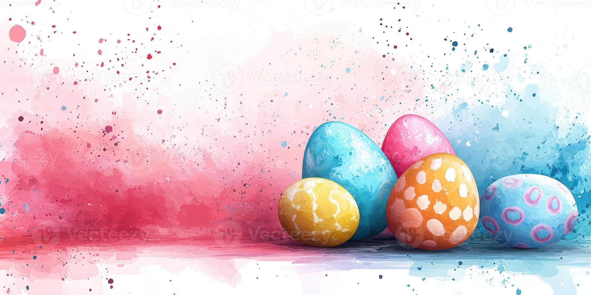 Colorful Easter eggs arranged on a vibrant background celebrating spring festivities and traditions photo