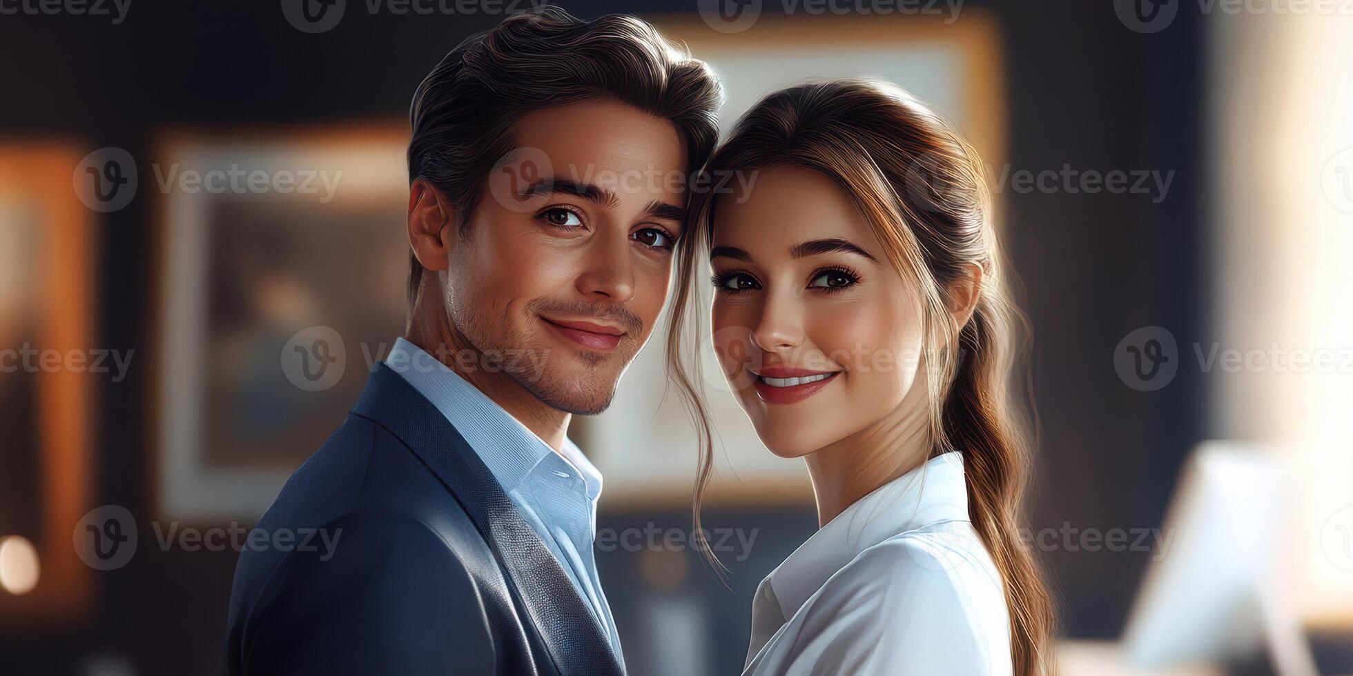 Couple sharing a joyful moment indoors in a cozy setting during the evening hours photo