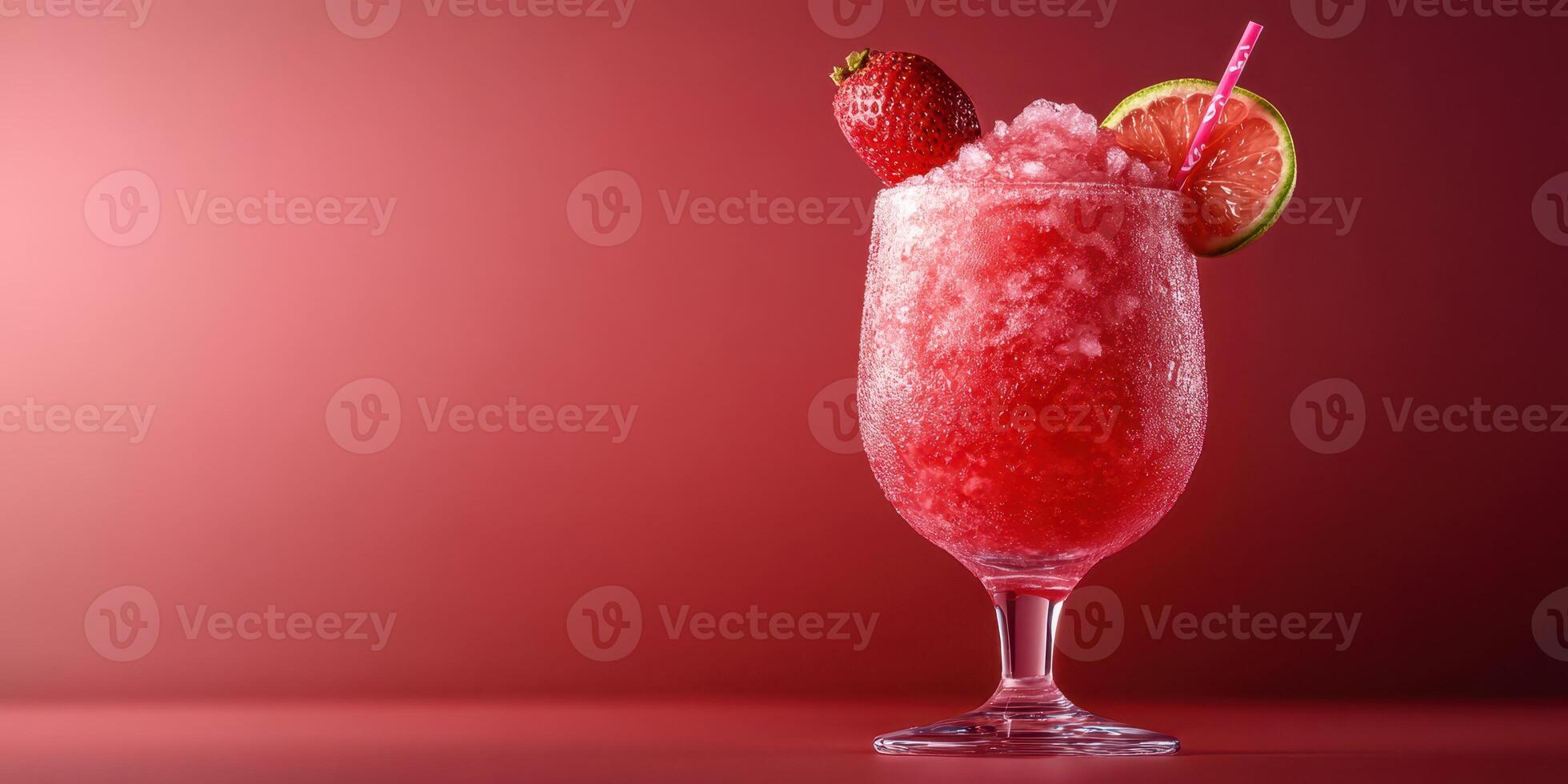 Refreshing frozen strawberry and lime drink served in a stylish glass against a vibrant background photo