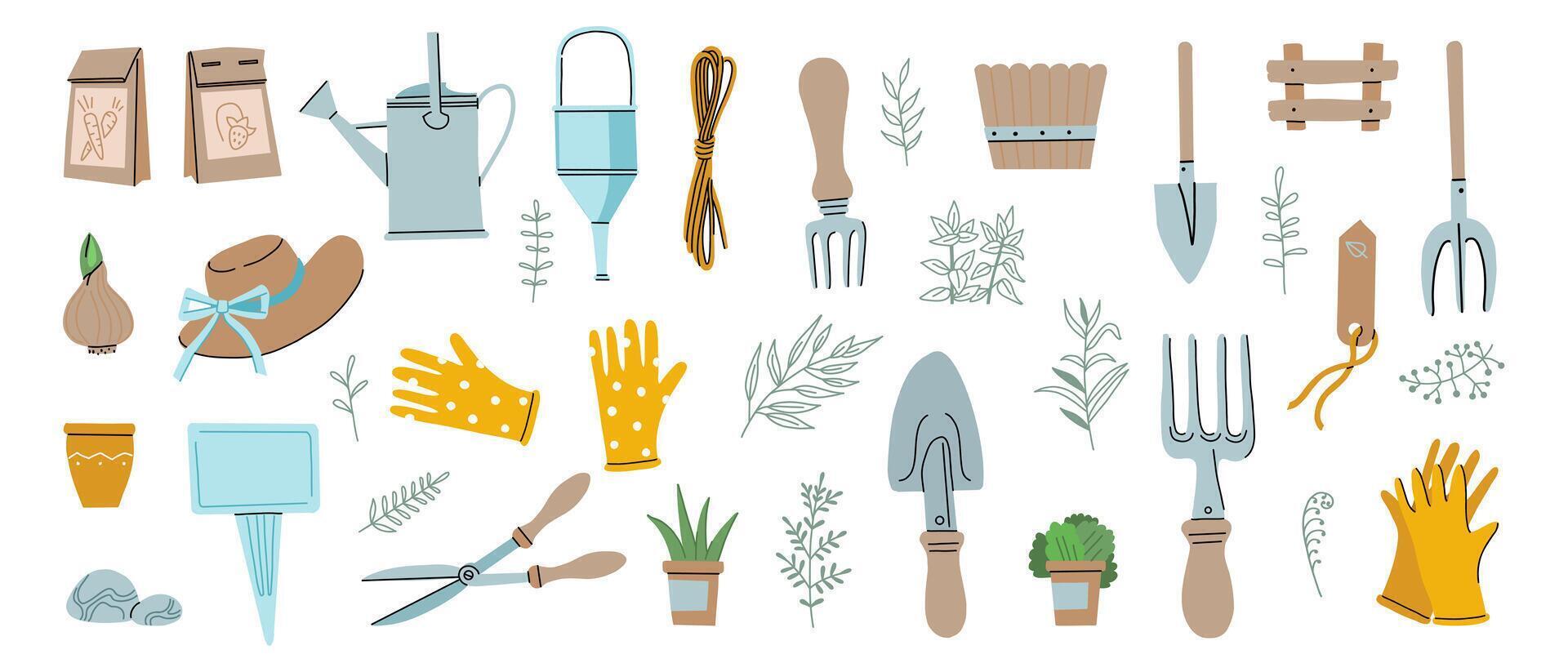 Spring set of garden themed stickers. vector