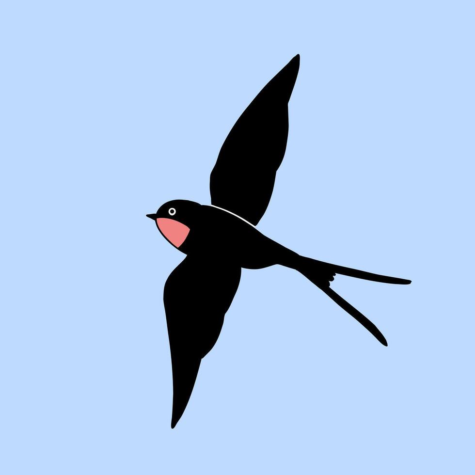 Swallow on a blue background. Cartoon simple flat illustration. vector