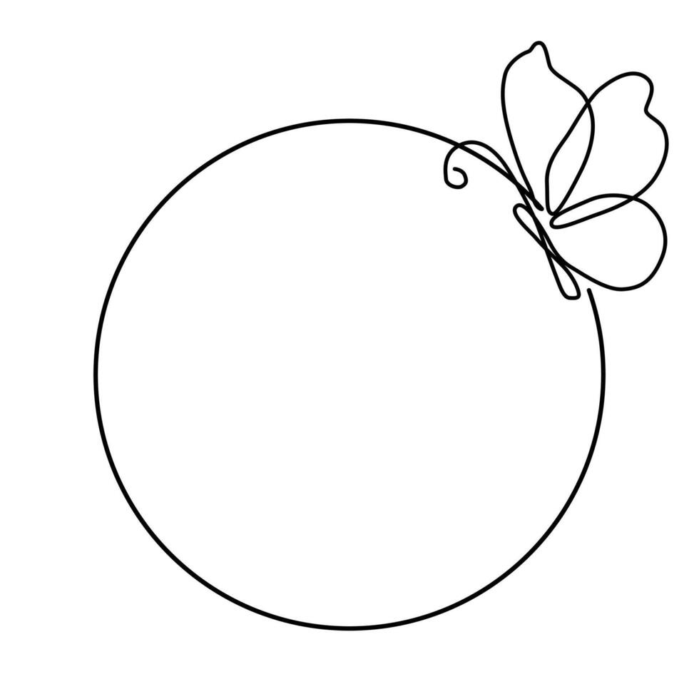 Thin frame with butterfly in line art style vector