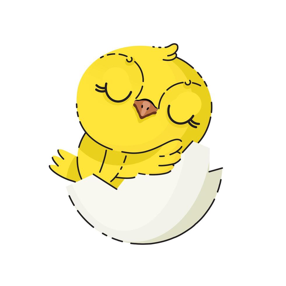 Cute cartoonc hicken character. Funny yellow sleeping chick. vector