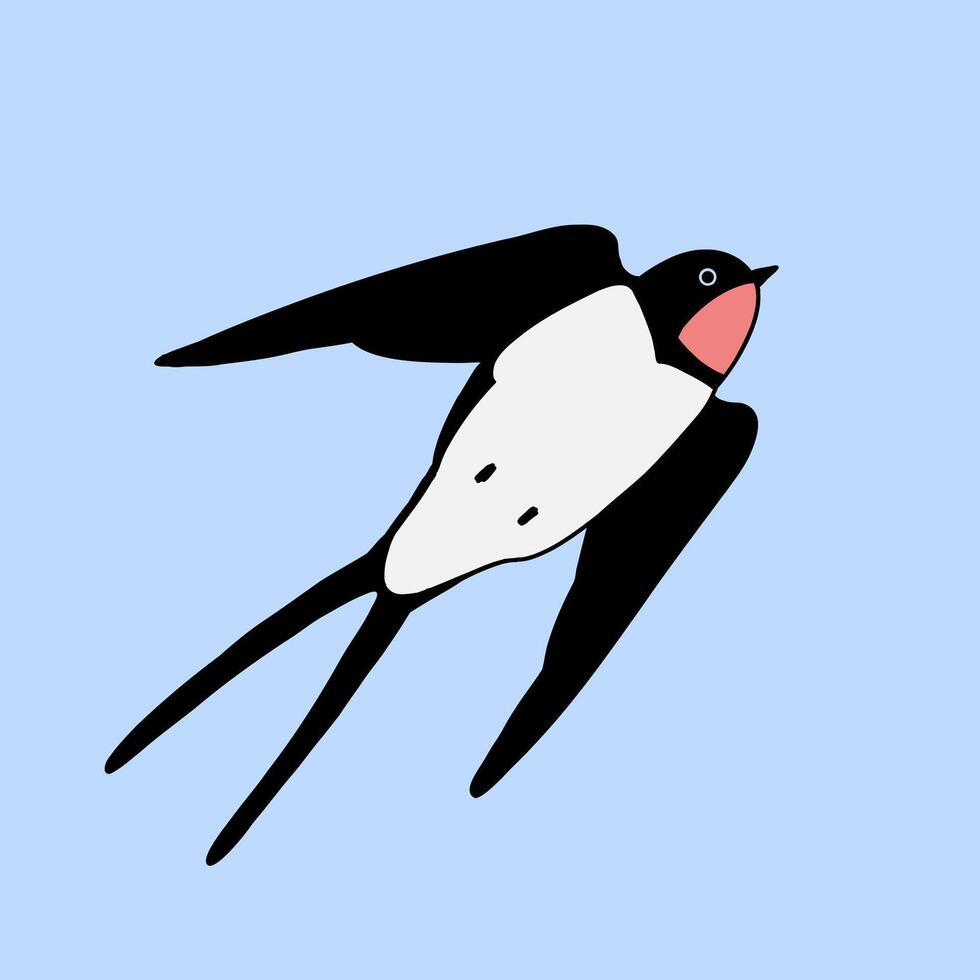 Swallow isolated on a blue background. Cartoon simple flat illustration. vector