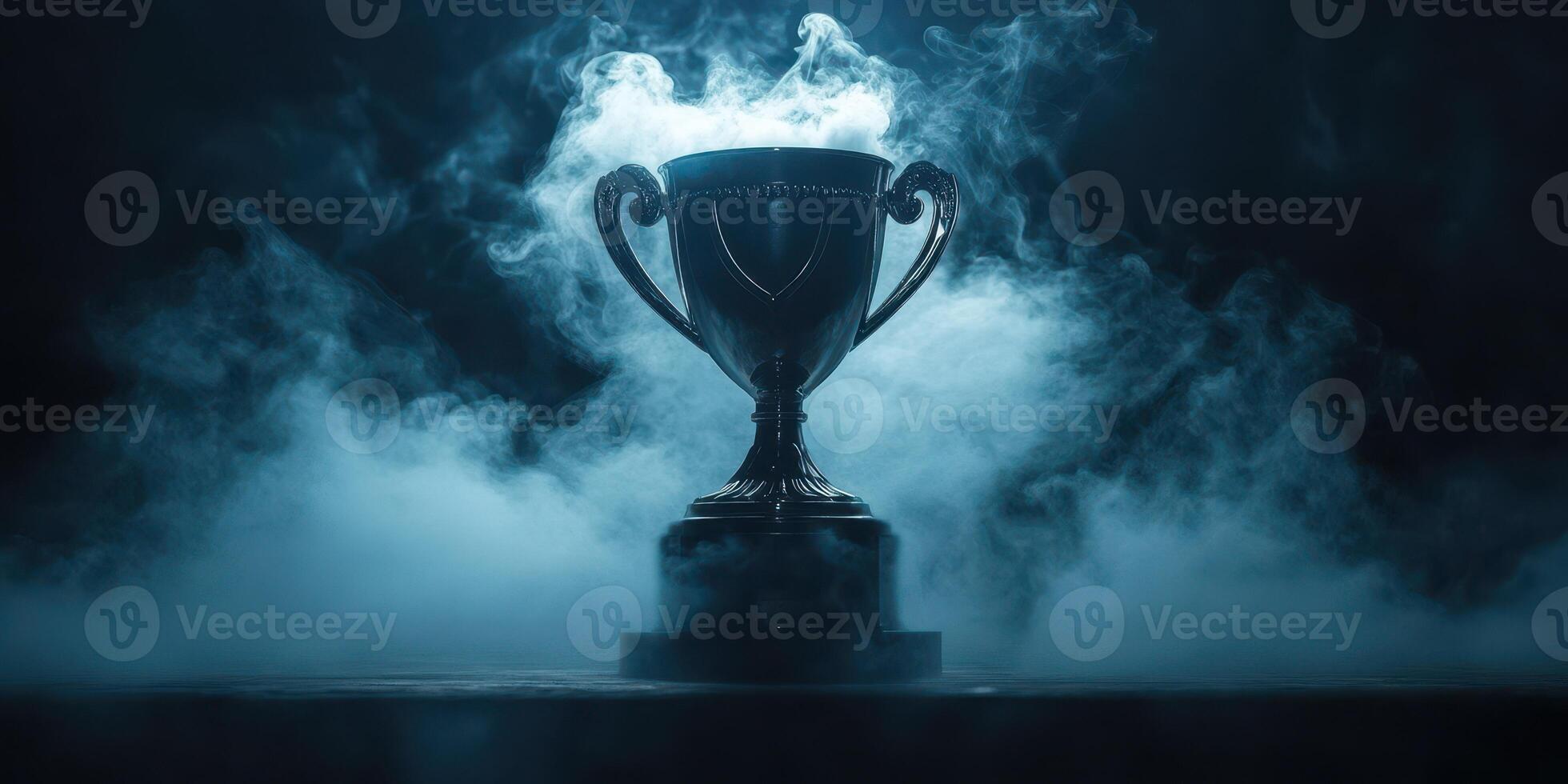 Dark trophy illuminated by mist creates an atmosphere of achievement during a competitive event photo