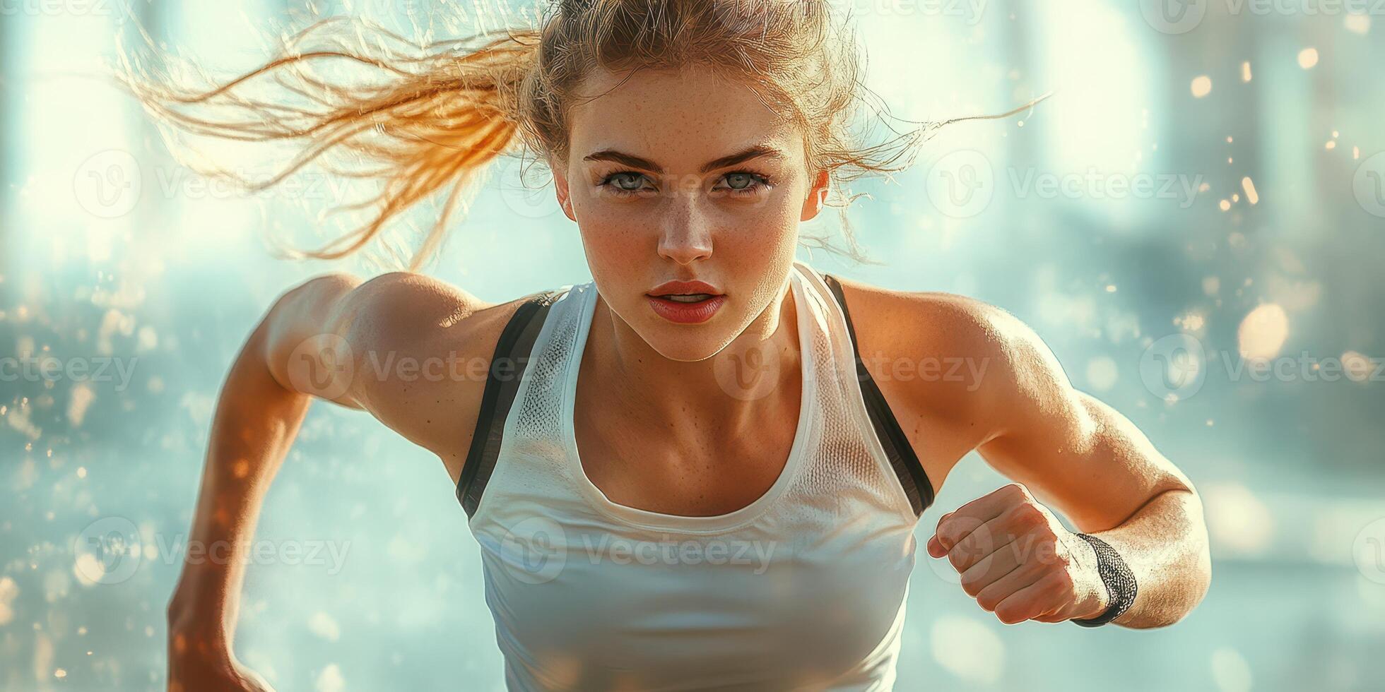 Young athlete sprinting powerfully in an outdoor setting during daylight hours showcasing determination and strength photo