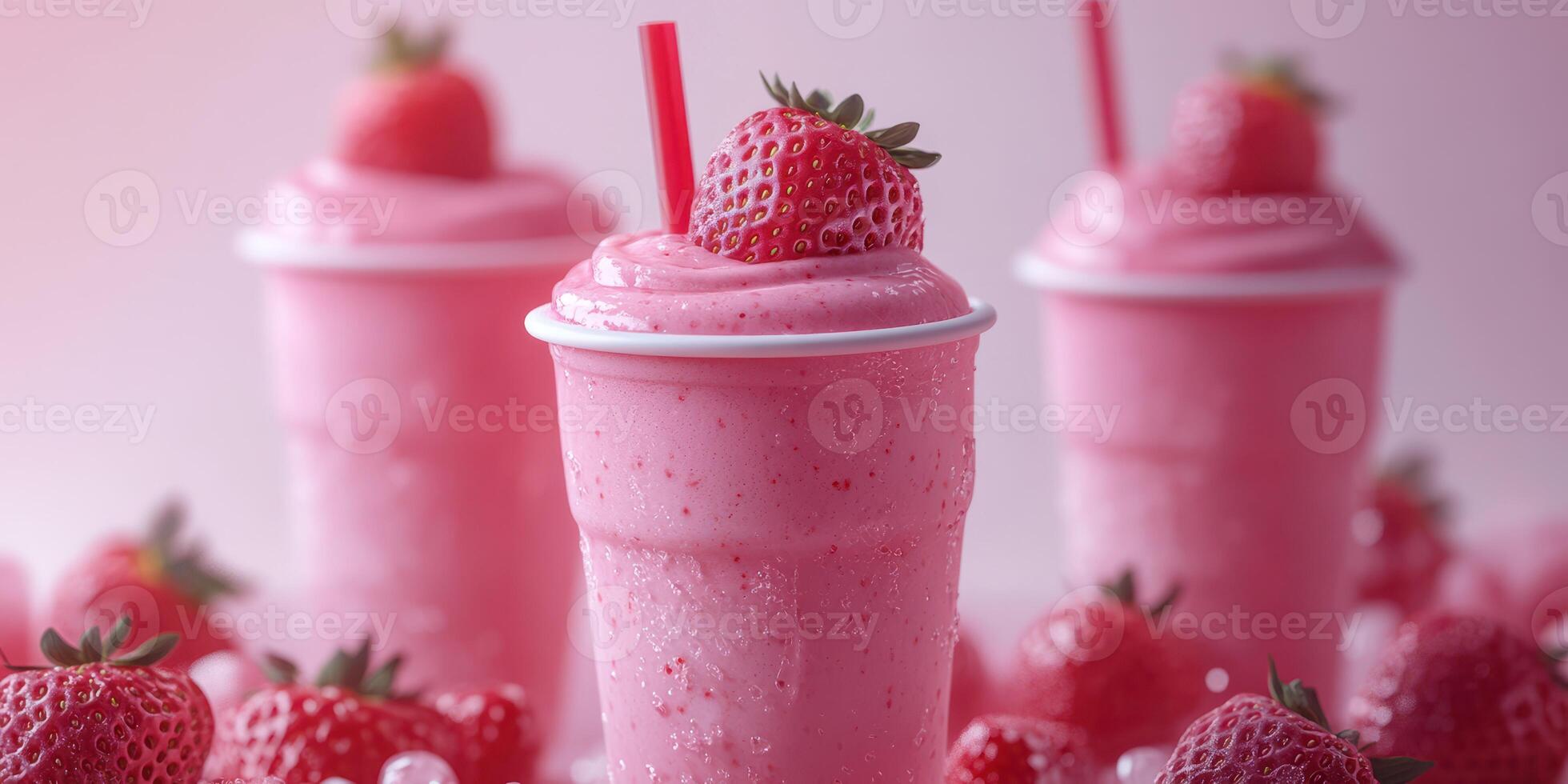 Refreshing strawberry smoothies served in chilled cups with fresh berries during a summer gathering photo