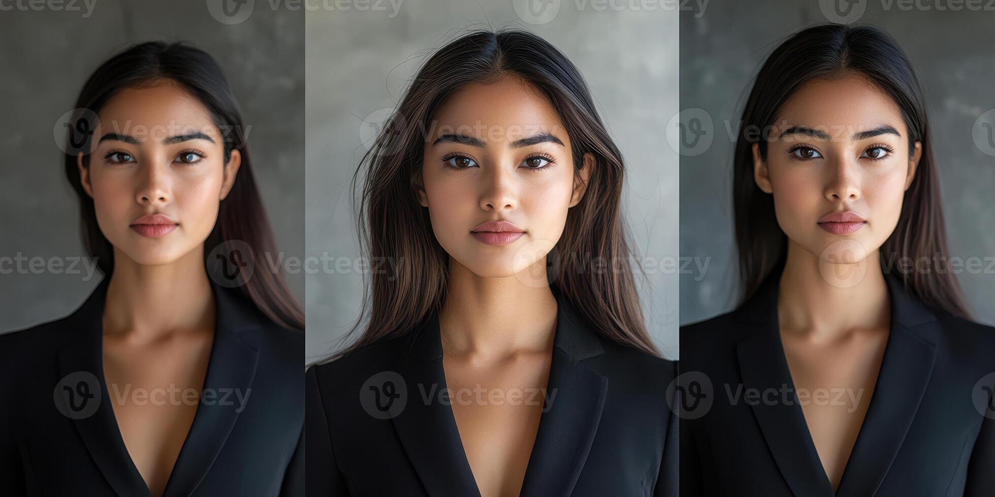Portrait of a confident woman in a black blazer against a textured wall during a studio photoshoot photo