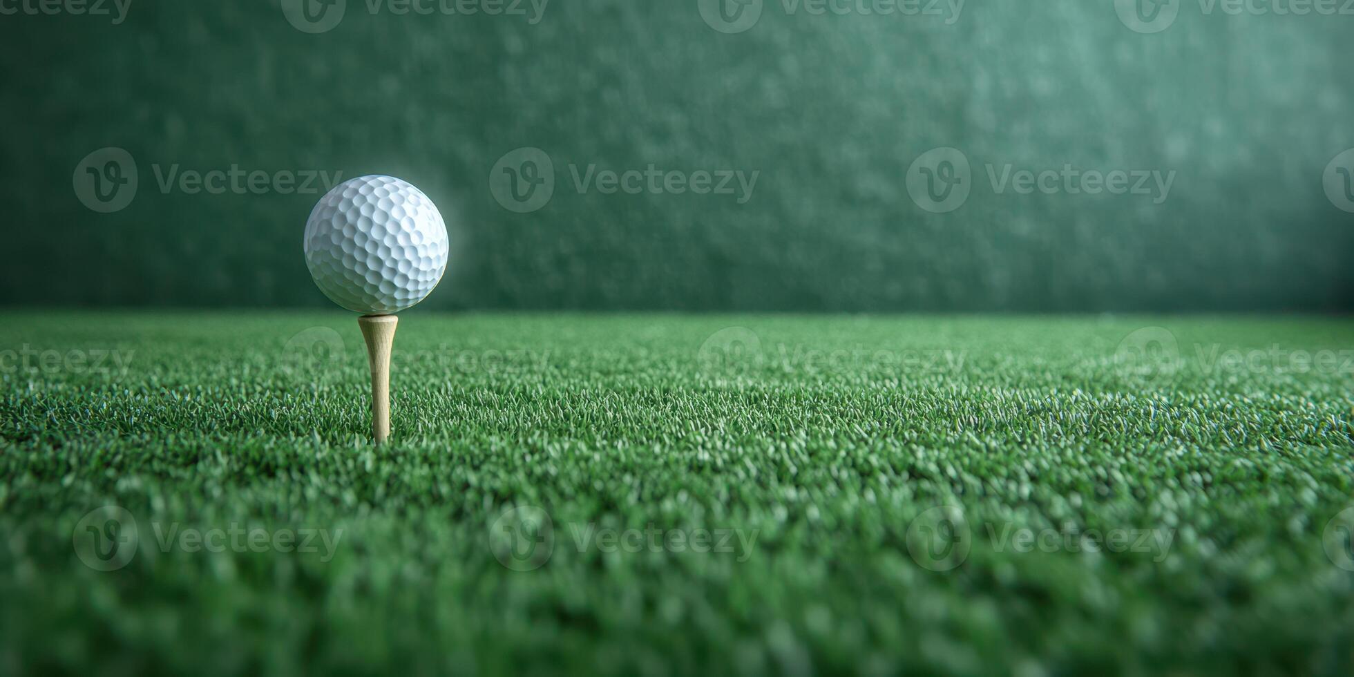 Golf ball on a tee surrounded by vibrant green grass in a tranquil outdoor setting during the afternoon photo