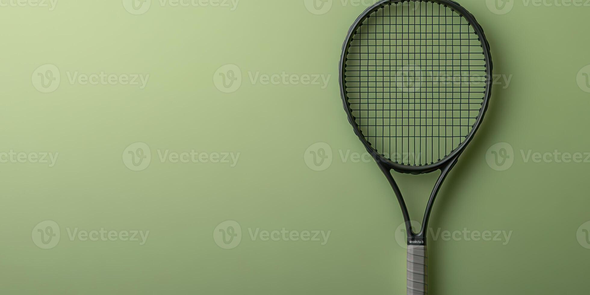 Tennis racket displayed against a simple green background, highlighting its design and details for sports enthusiasts and players photo