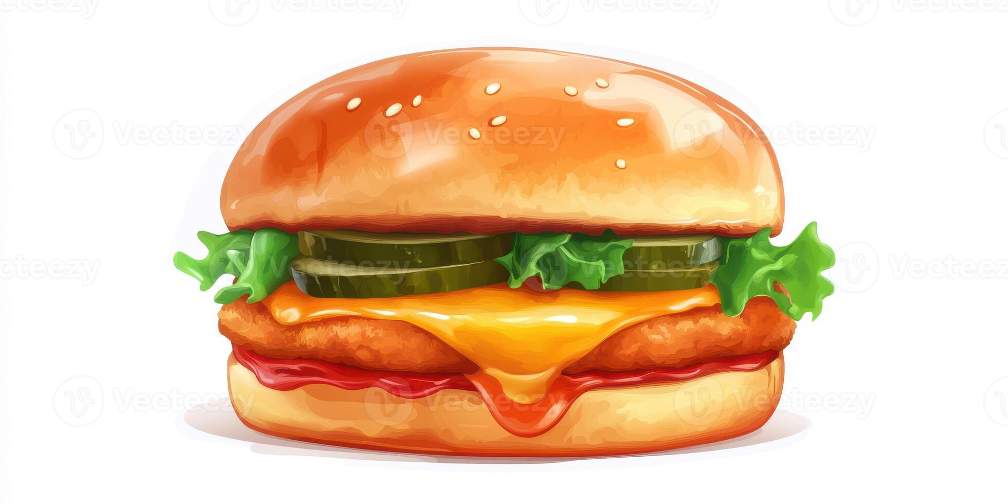 Delicious crispy chicken burger with fresh lettuce and pickles for a satisfying meal at lunchtime photo