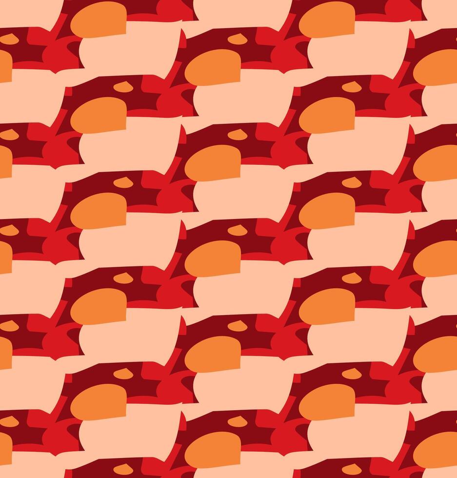Seamless geometric pattern featuring a repeating design with strong visual symmetry with warm color palette blending shades of red and orange. Continuous pattern ideal for fabric and textile. vector