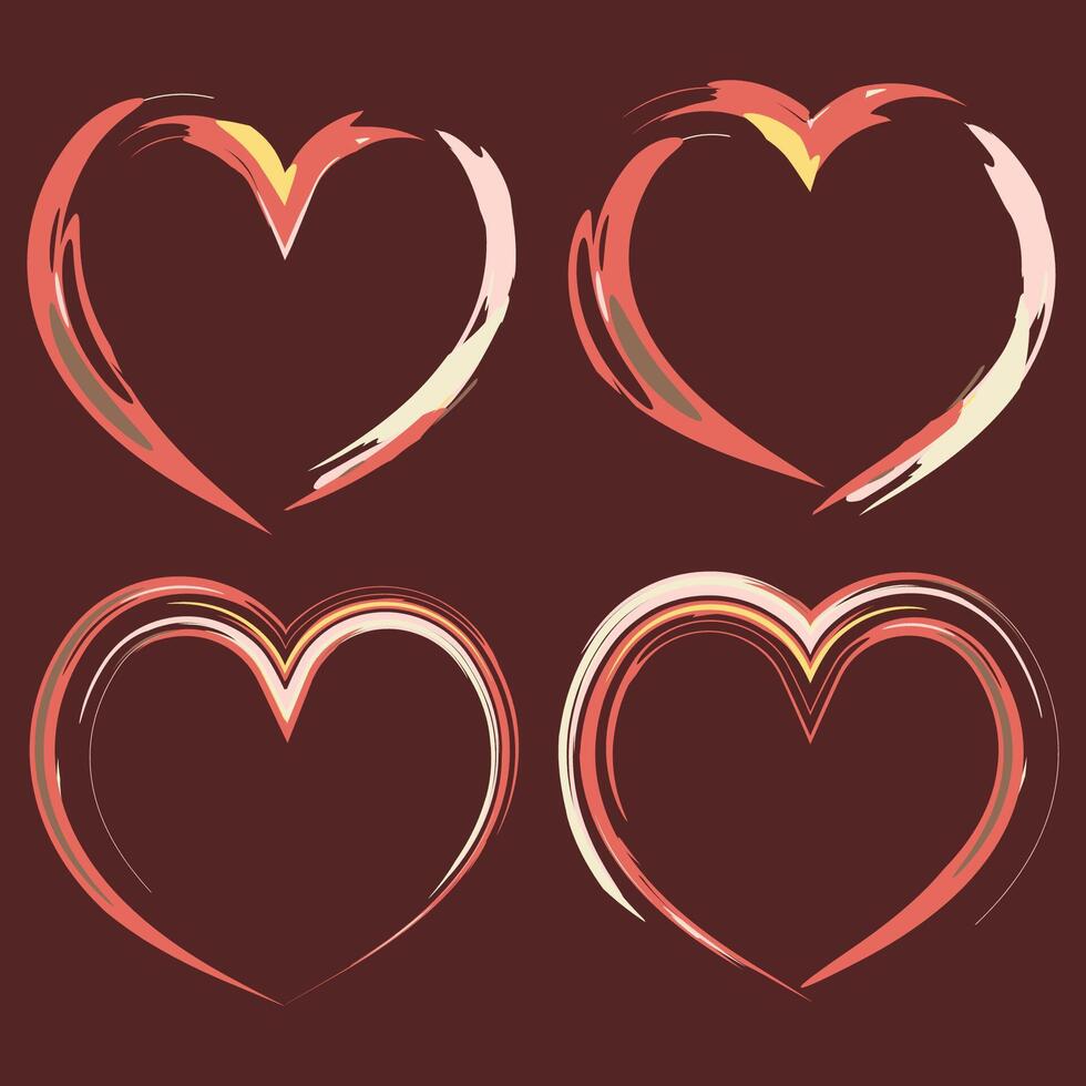 Hand-painted heart shapes with expressive brushstroke texture creating an artistic and organic feel. Playful composition for romantic creative and expressive design projects. Unique artistic element. vector