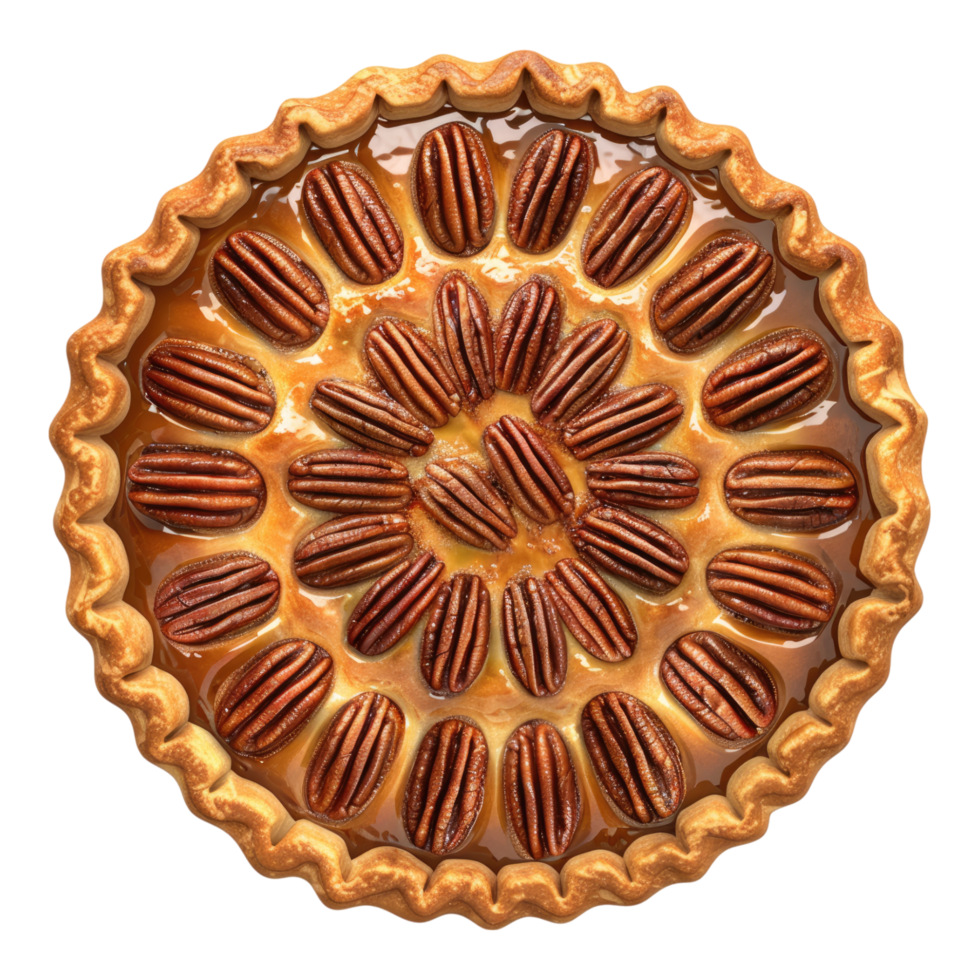 A pecan pie is shown on a transparent background png