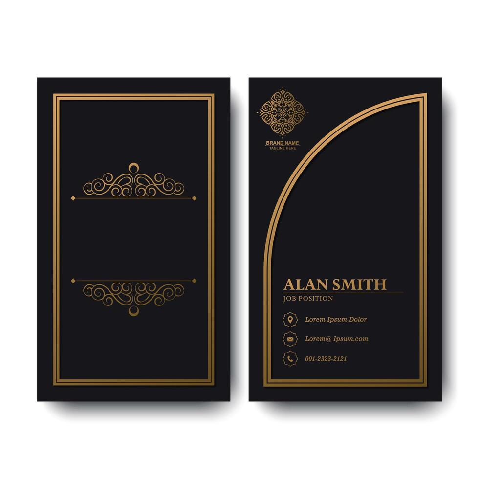 Luxury dark gold business card template with Ornament design. vector