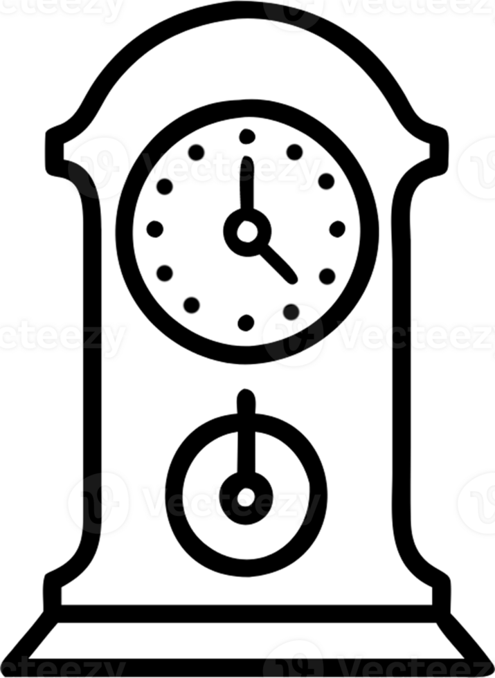 Antique clock in outline icon style, weather and astronomy theme. png