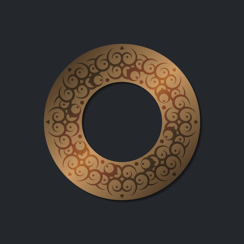 Luxury dark Gold round floral frame. vector