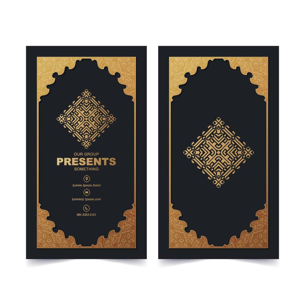 Dark ornament pattern business card design. vector