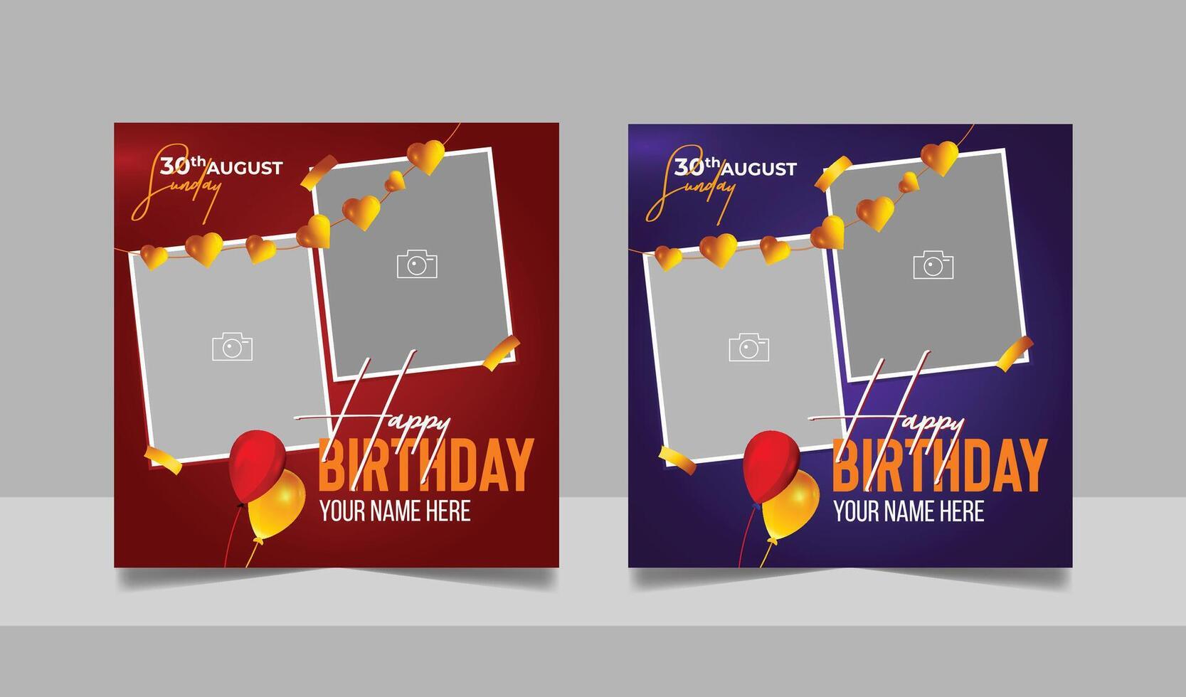 Birthday wishes social media post template, party invitation or greeting card vector
