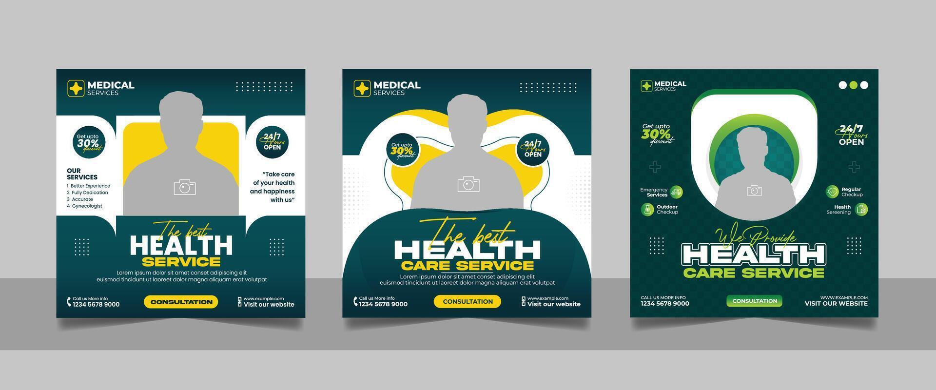 Medical healthcare service social media post diagnostic center business promotion design web template set vector