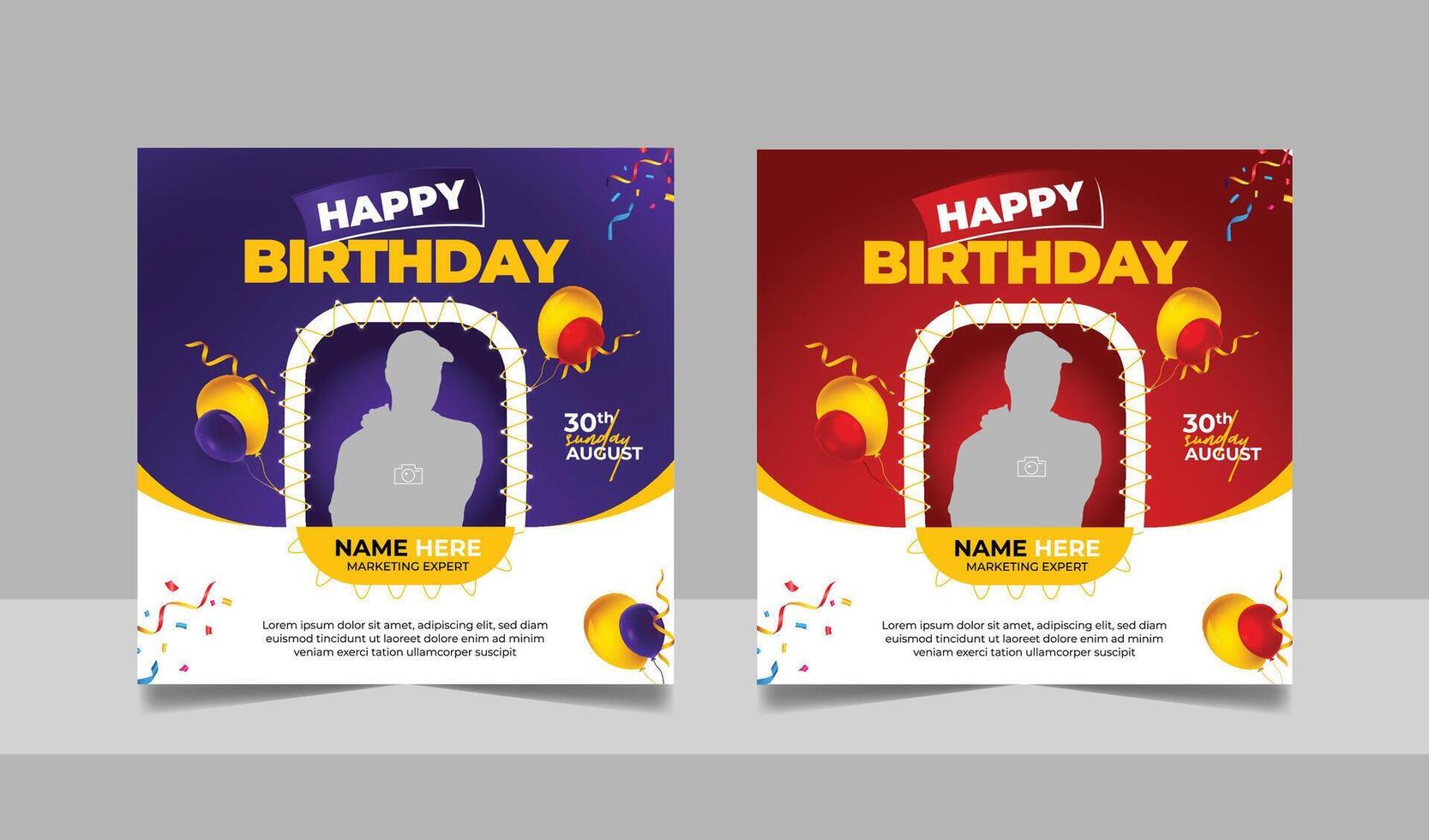 Birthday wishes social media post template, party invitation or greeting card square flyer vector