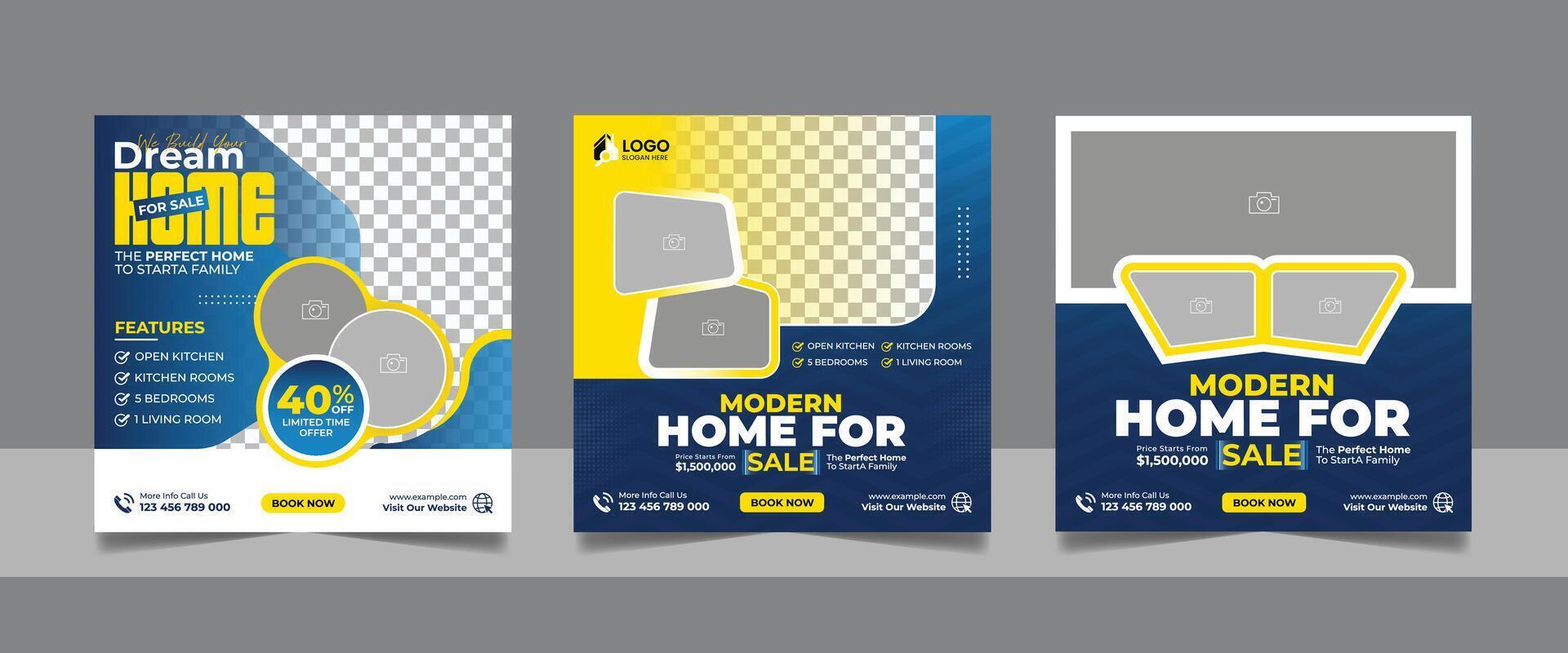 Modern Home Sale Social Media Promotion Square Flyer Web Banner Design. vector
