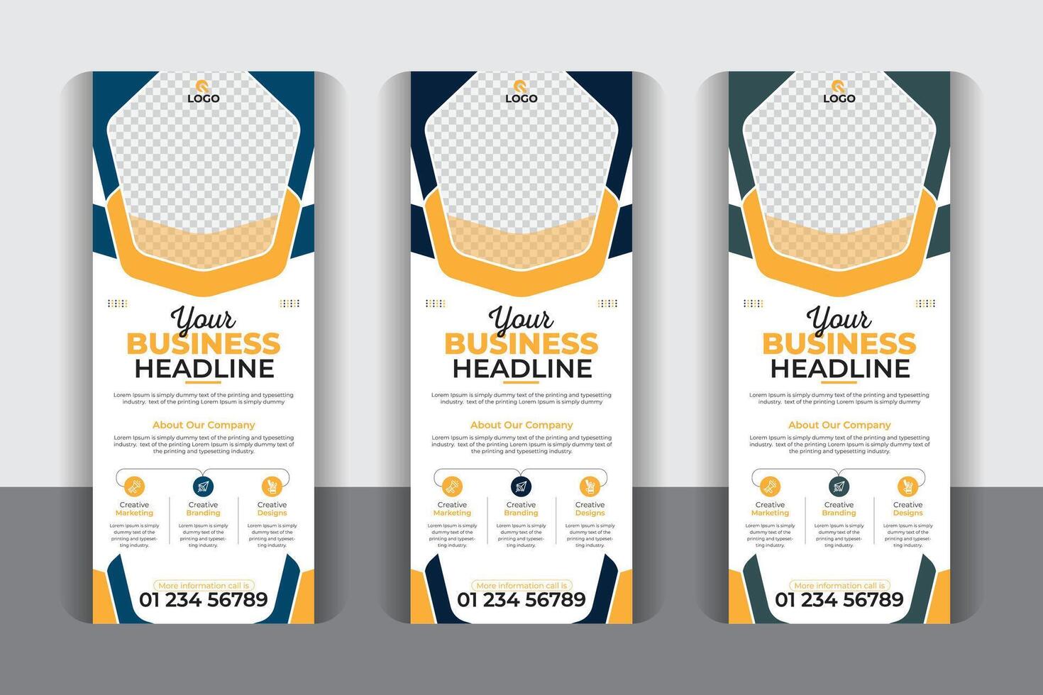 Luxury and stylish Large size vertical corporate business pull up display banner, Roll up design modern x-banner and flag-banner design vertical template vector