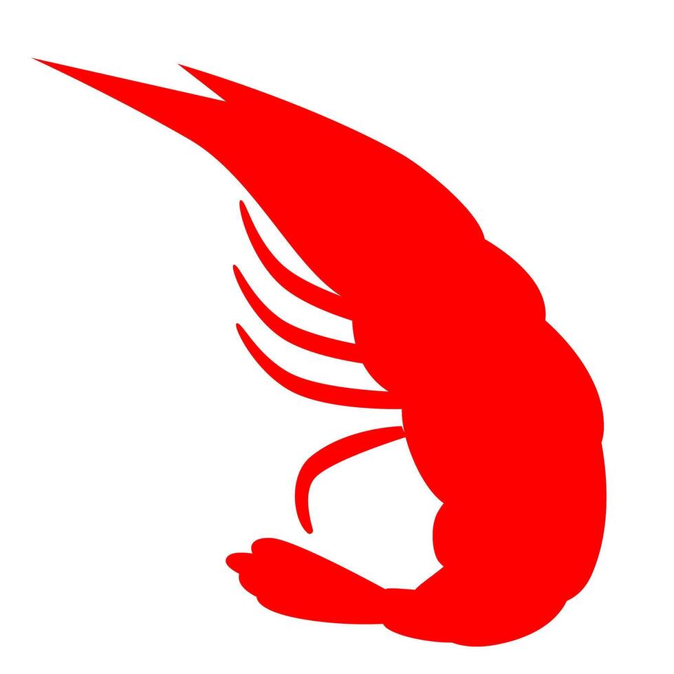 Red shrimp silhouette for seafood restaurant logo, packaging design, or marine life educational material. Eyecatching and versatile graphic element. vector
