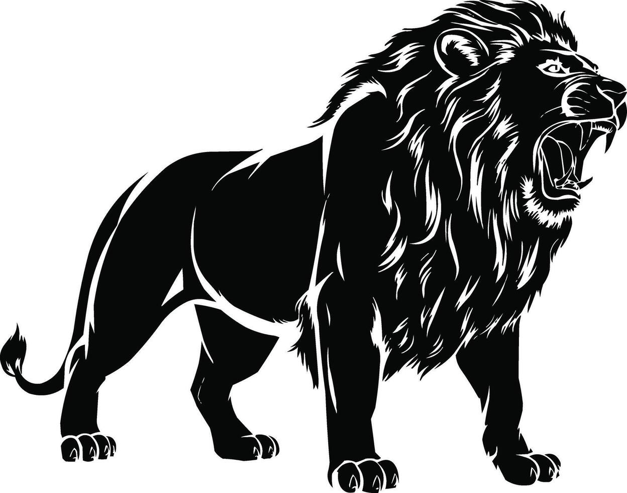 Silhouette Lion Full Body Roaring with Mane Available on EPS File vector