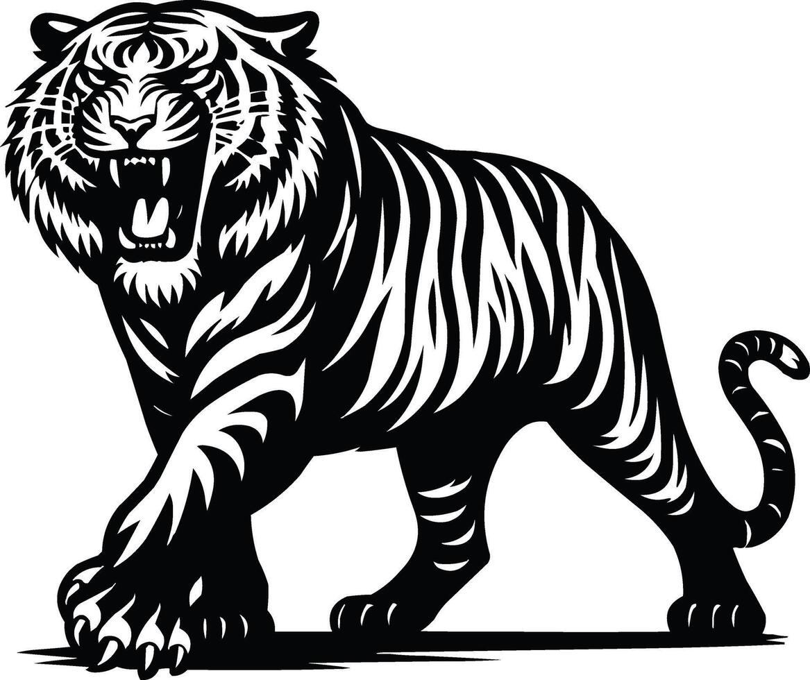 Silhouette Roaring Tiger Available on EPS File vector