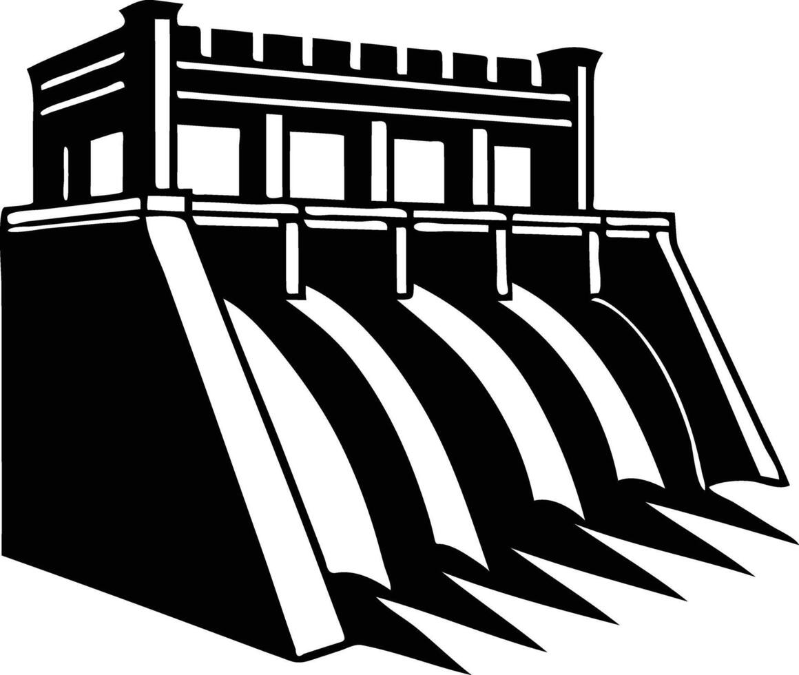 Powerful Water Dam Silhouette Available on EPS File vector