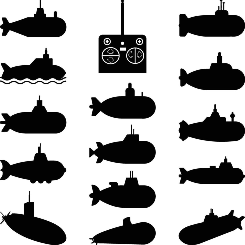 Set Submarine Silhouettes, Submarine Icons Set, Submarines Navy illustration vector